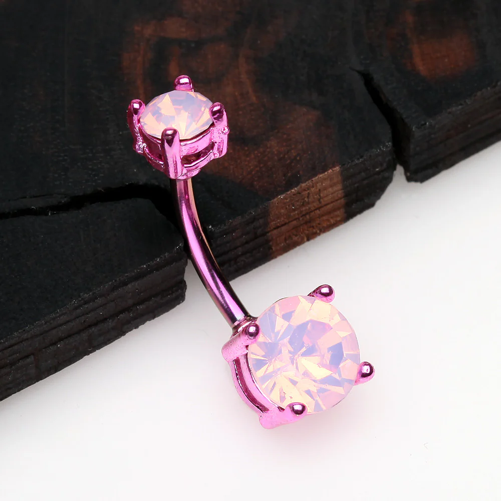 Colorline Brilliant Opalite Gem Prong Set Belly Button Ring - Image 3