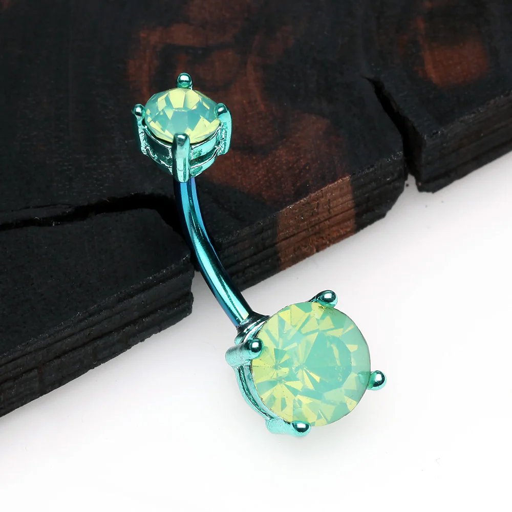Colorline Brilliant Opalite Gem Prong Set Belly Button Ring - Image 3