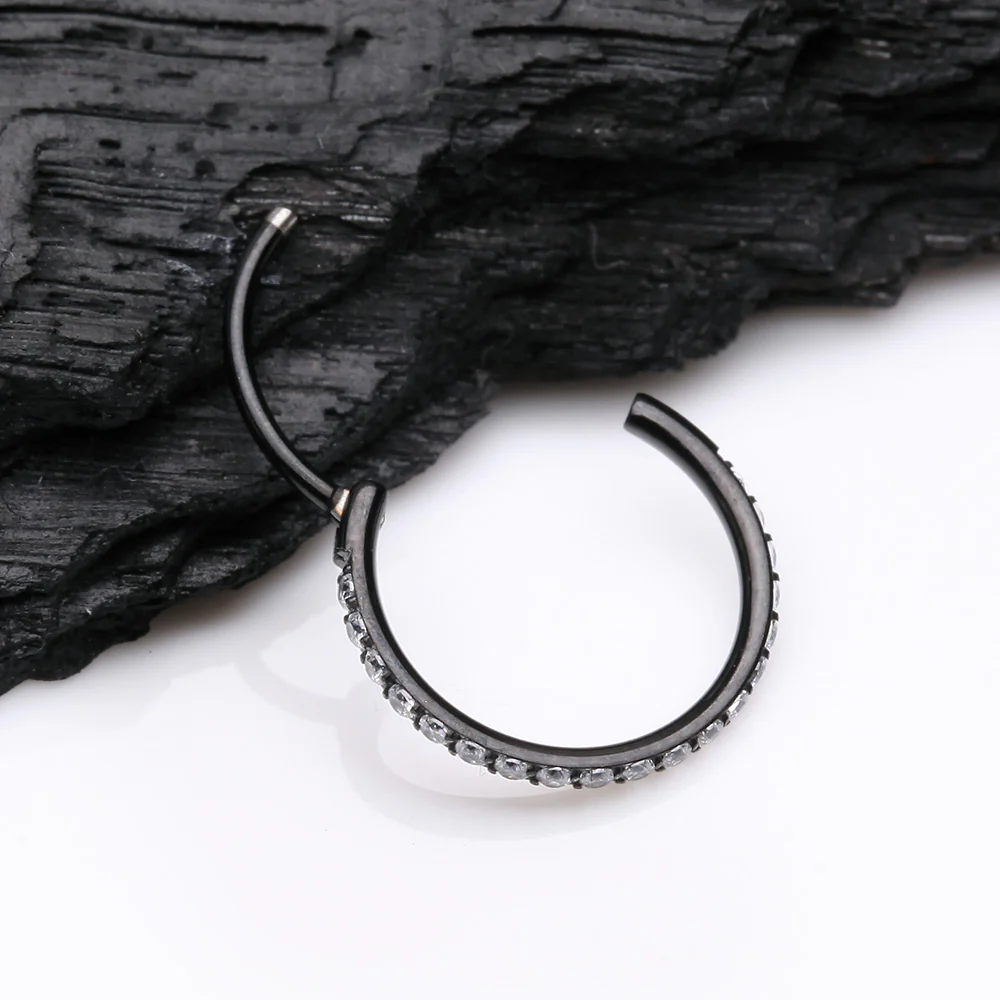Blackline Brilliant Sparkle Gems Lined Clicker Hoop Ring - Image 3
