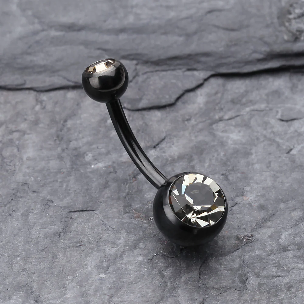 Colorline Double Gem Ball Steel Belly Button Ring - Image 3