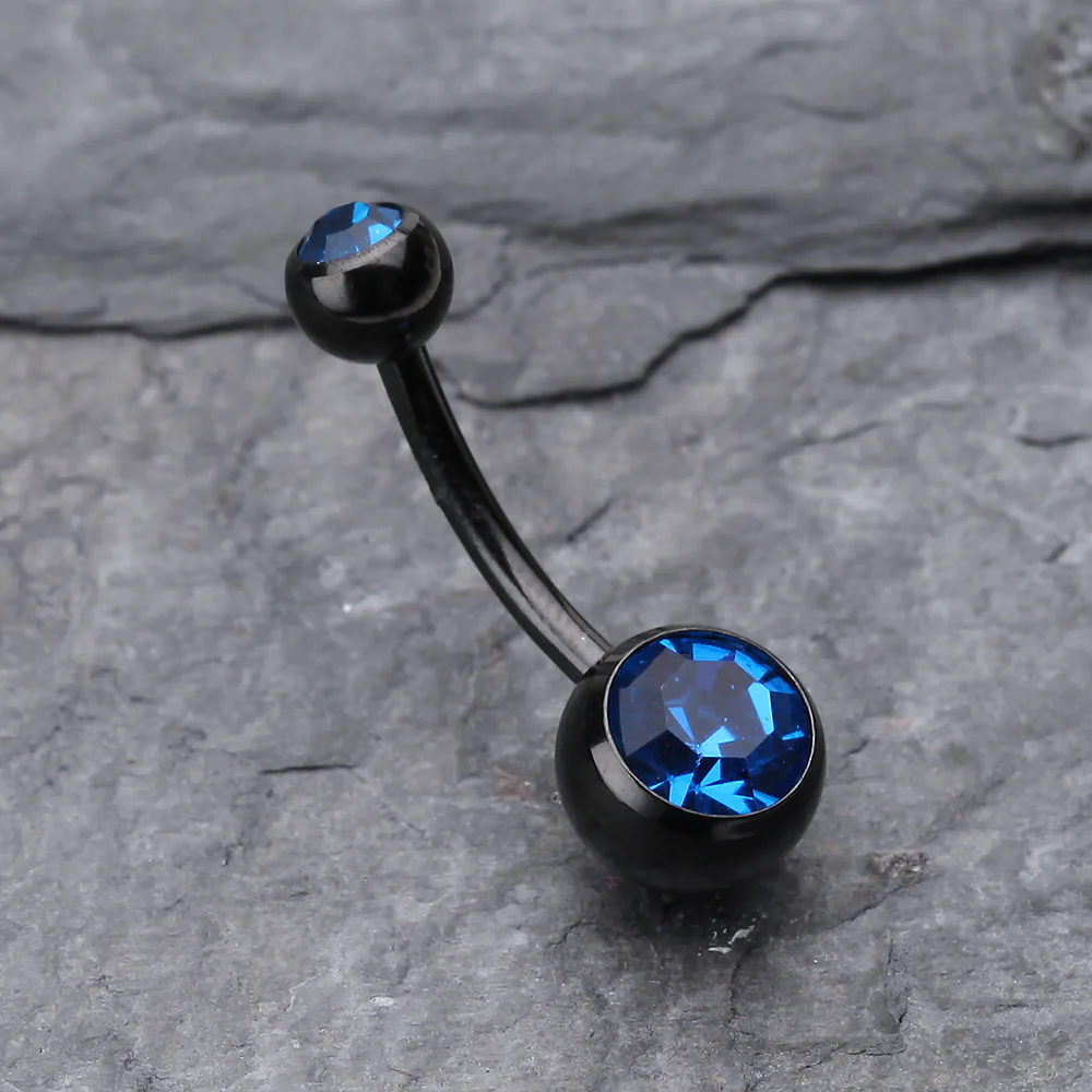 Colorline Double Gem Ball Steel Belly Button Ring - Image 3