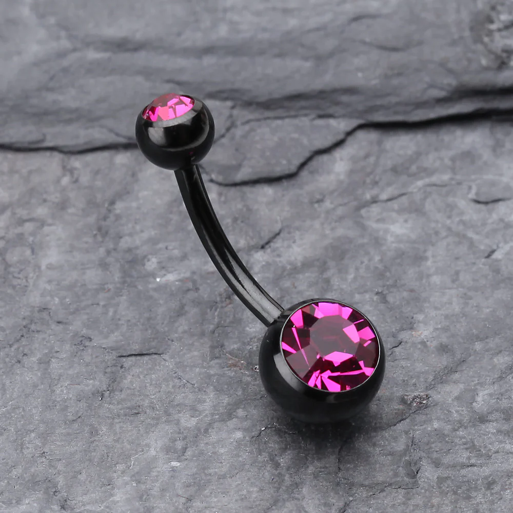 Colorline Double Gem Ball Steel Belly Button Ring - Image 3