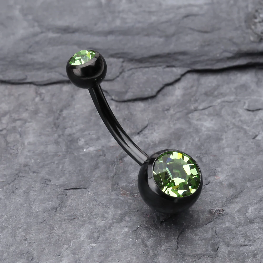 Colorline Double Gem Ball Steel Belly Button Ring - Image 3