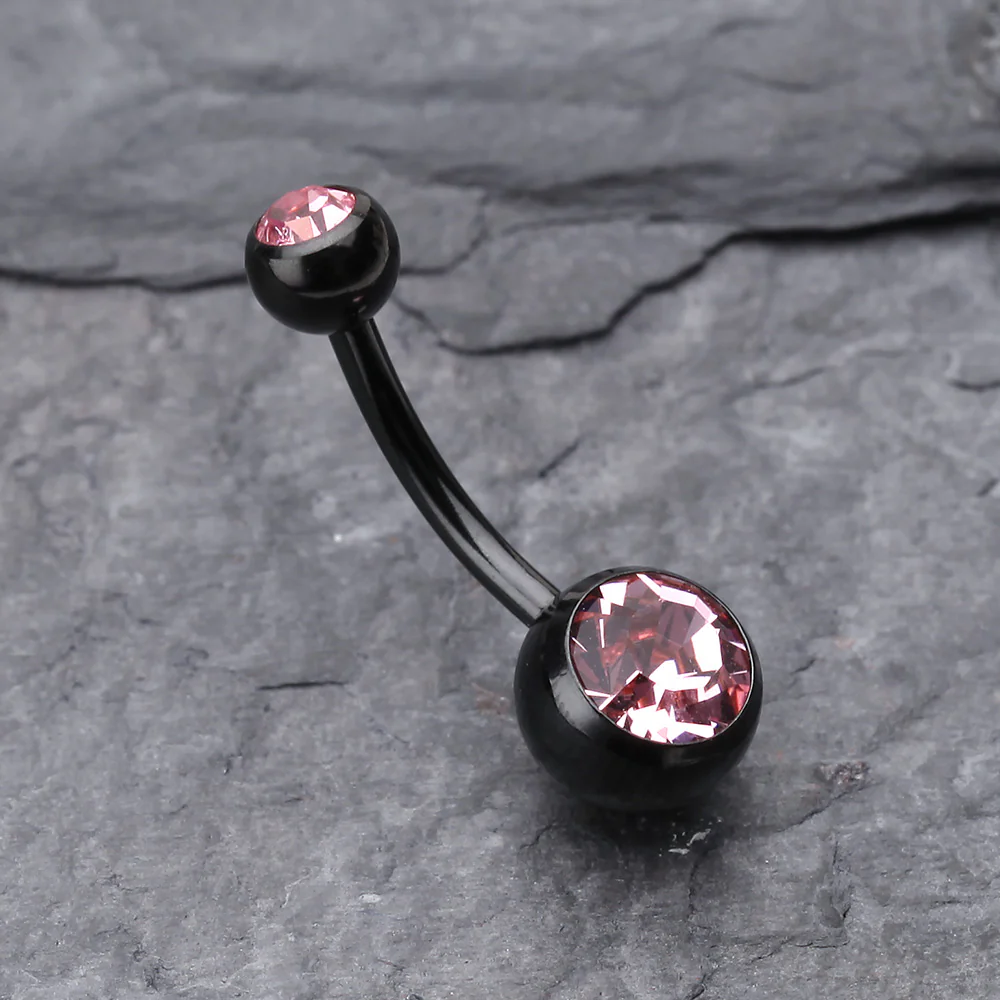 Colorline Double Gem Ball Steel Belly Button Ring - Image 3