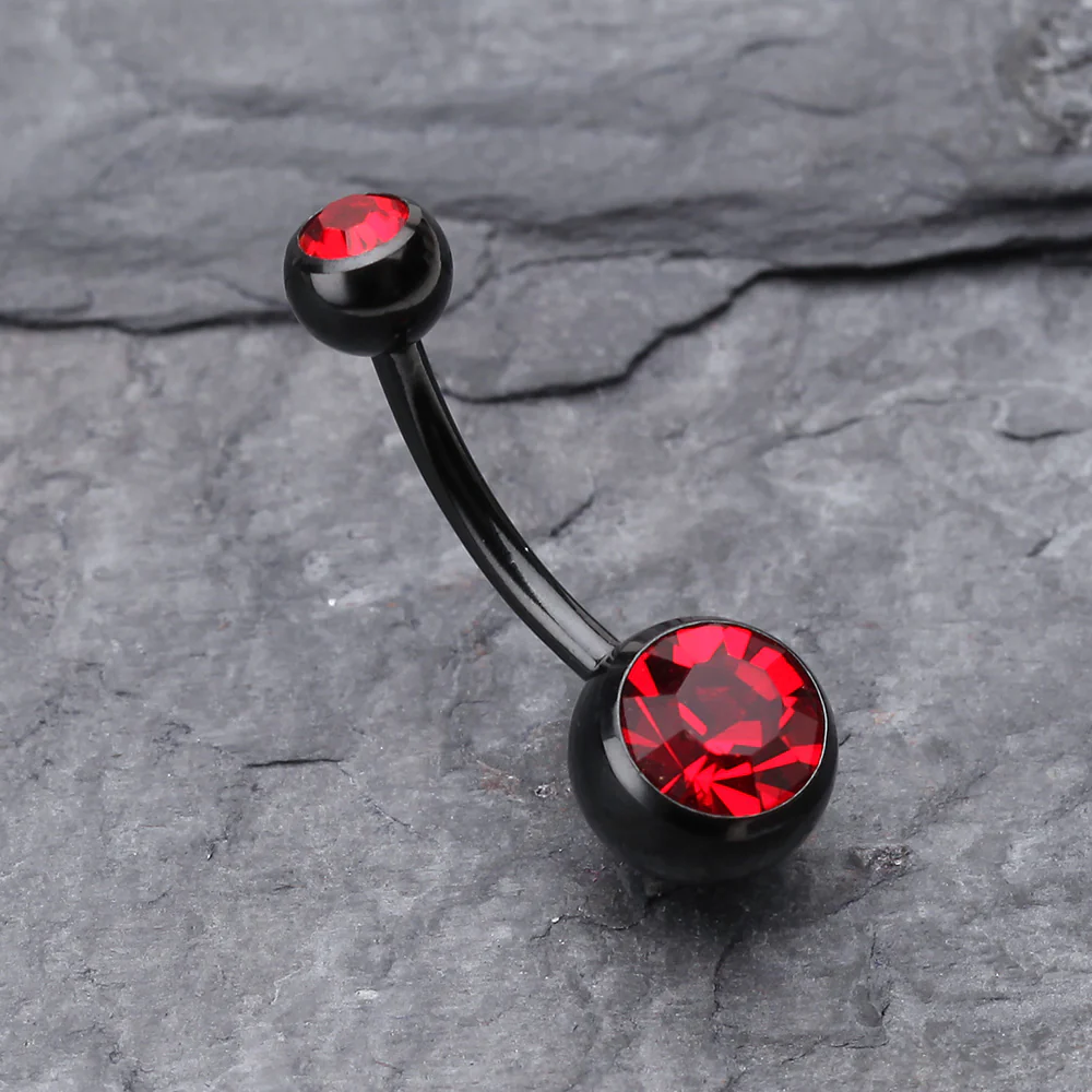 Colorline Double Gem Ball Steel Belly Button Ring - Image 3
