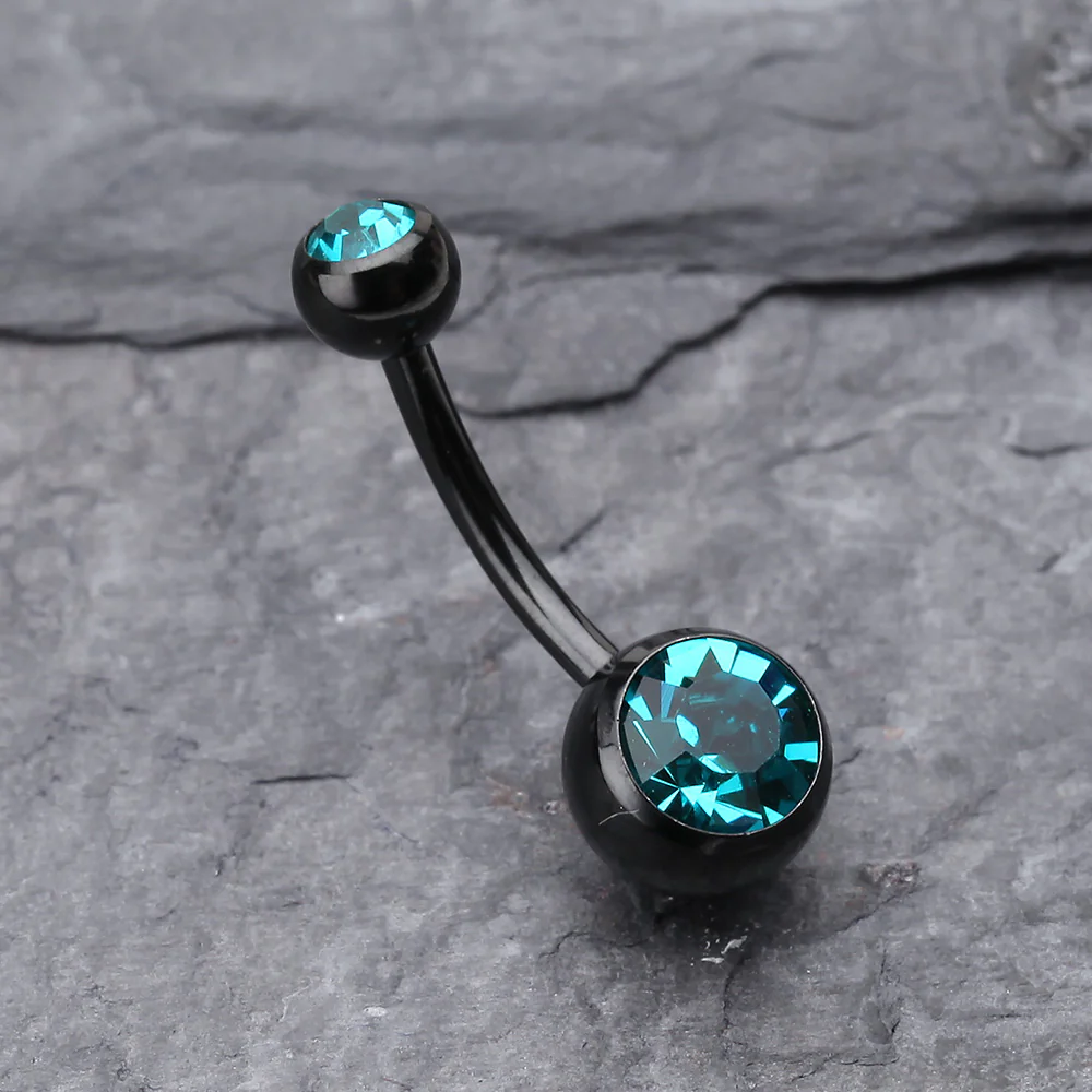 Colorline Double Gem Ball Steel Belly Button Ring - Image 3