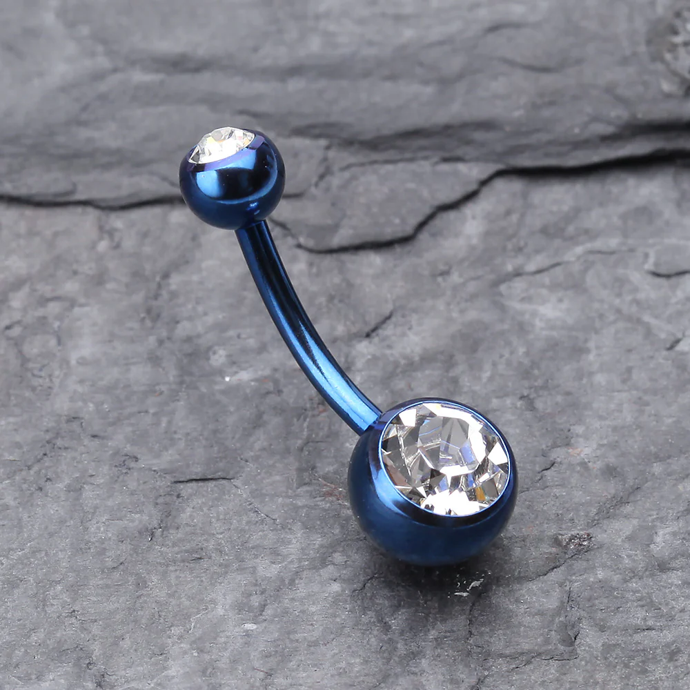 Colorline Double Gem Ball Steel Belly Button Ring - Image 3