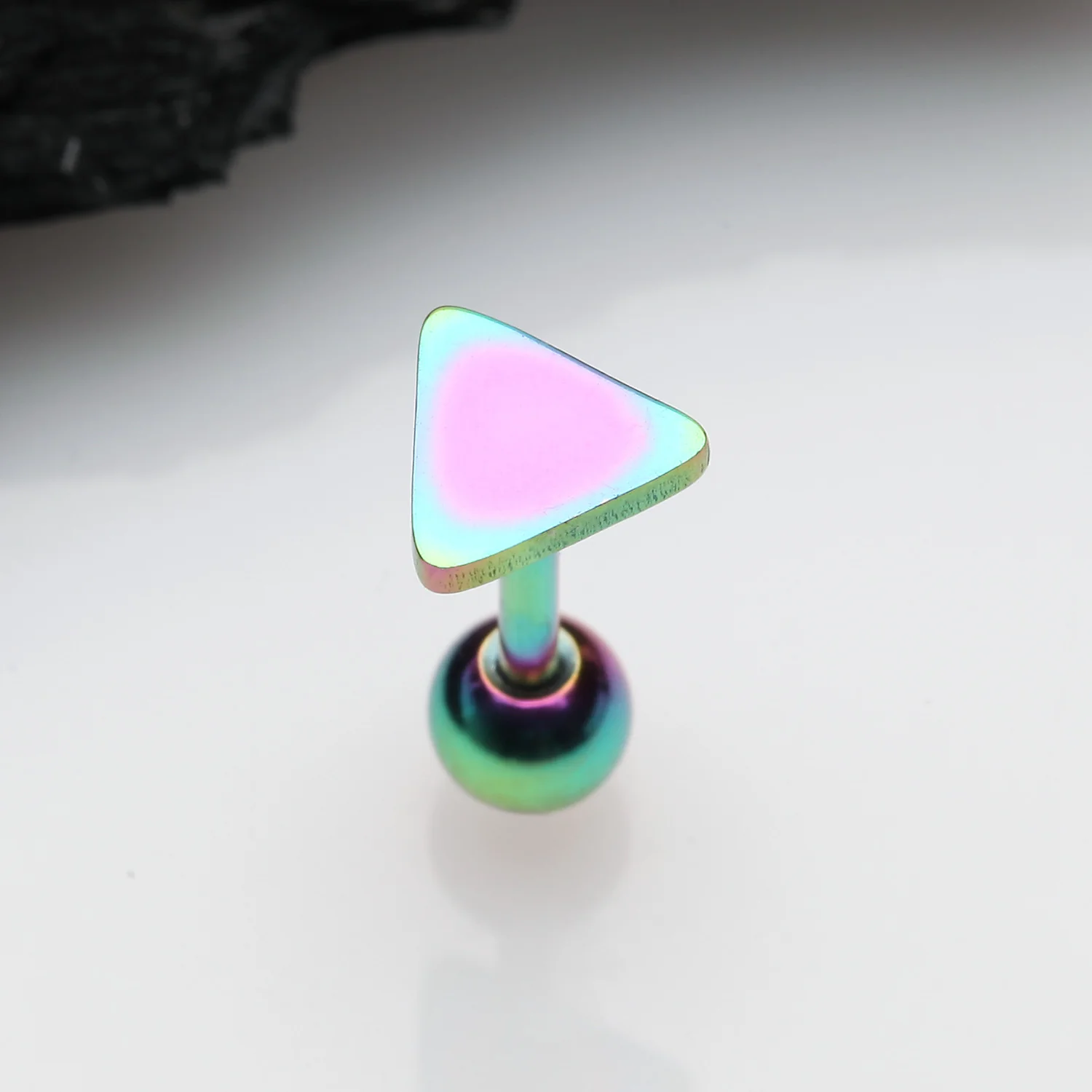 Colorline Flat Triangle Top Cartilage Tragus Barbell Earring - Image 2