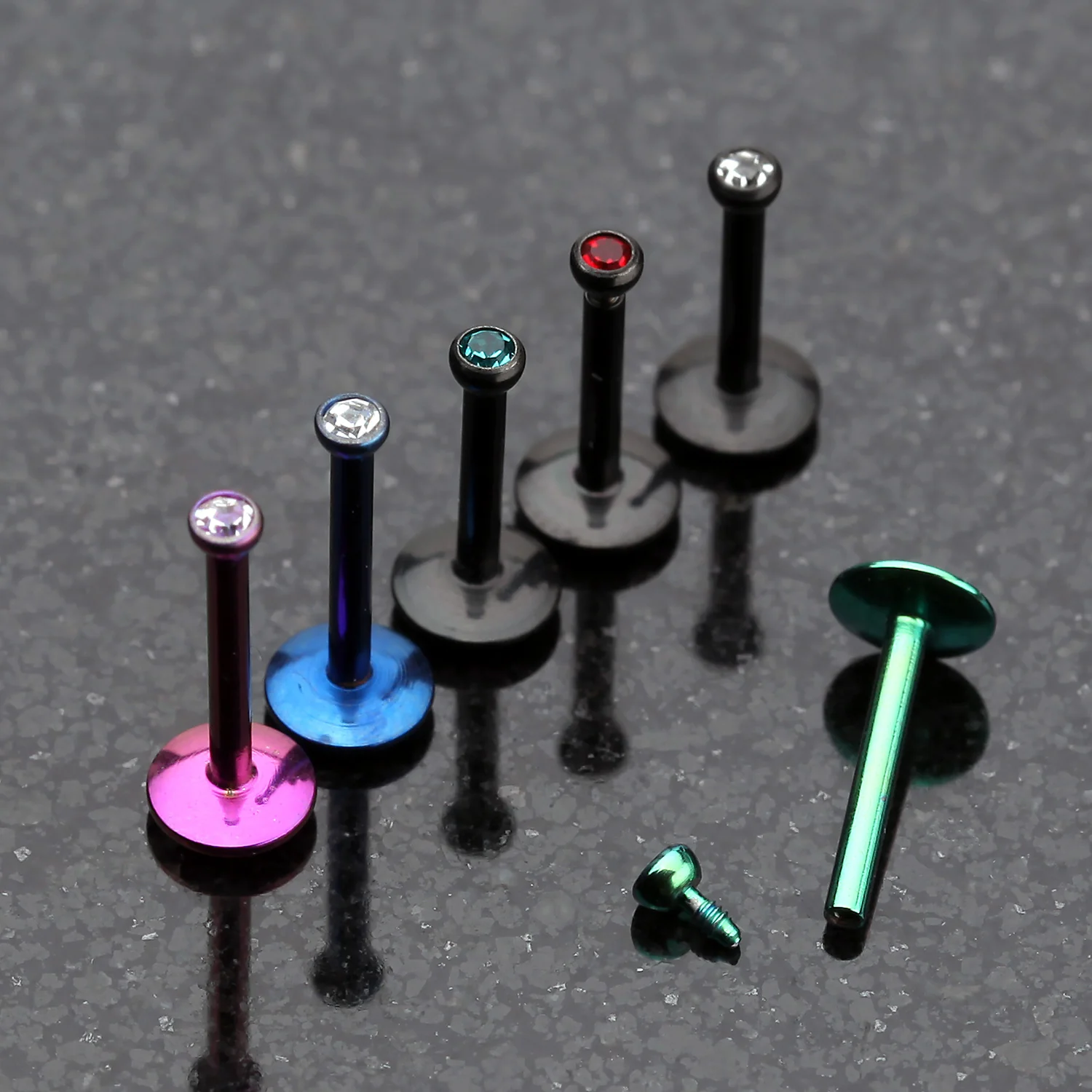 Colorline Gem Ball Internally Threaded Labret - Image 2