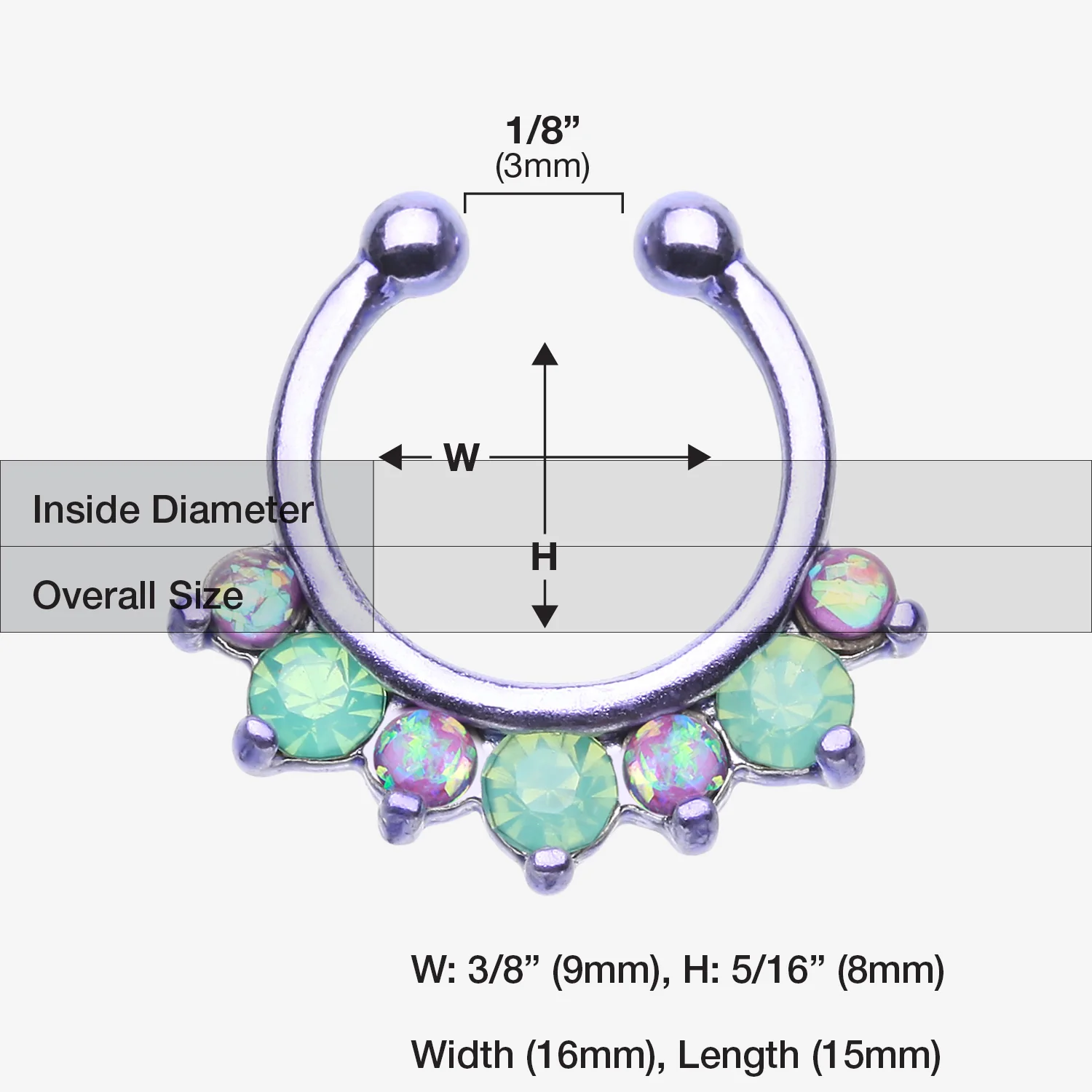 Colorline Opal Sparkle Deuce Fake Septum Clip-On Ring - Image 2