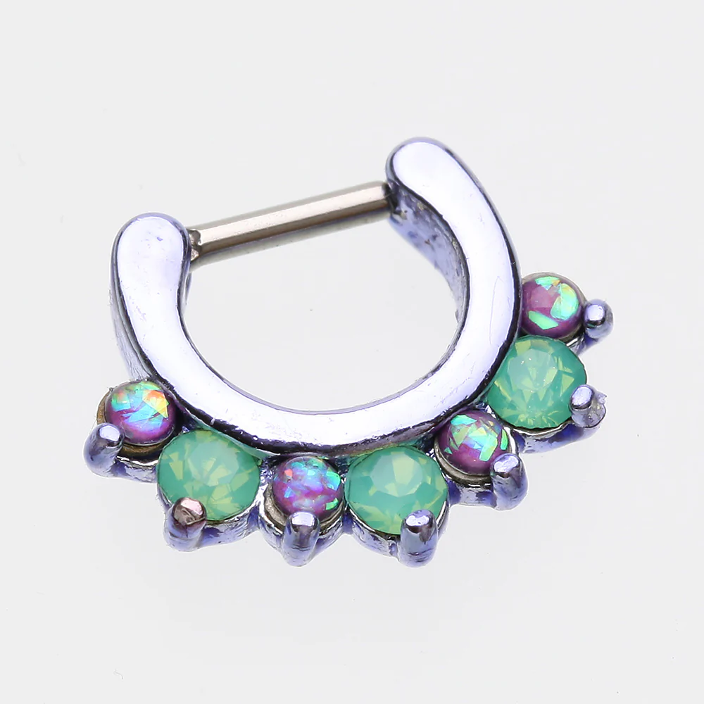 Colorline Opal Sparkle Deuce Septum Clicker Ring - Image 3