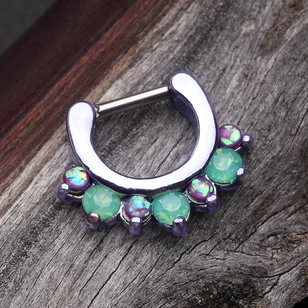 Colorline Opal Sparkle Deuce Septum Clicker Ring - Image 5