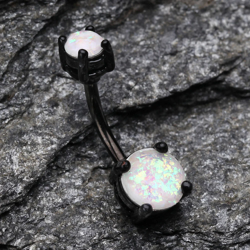 Colorline Opal Sparkle Prong Set Belly Button Ring - Image 3