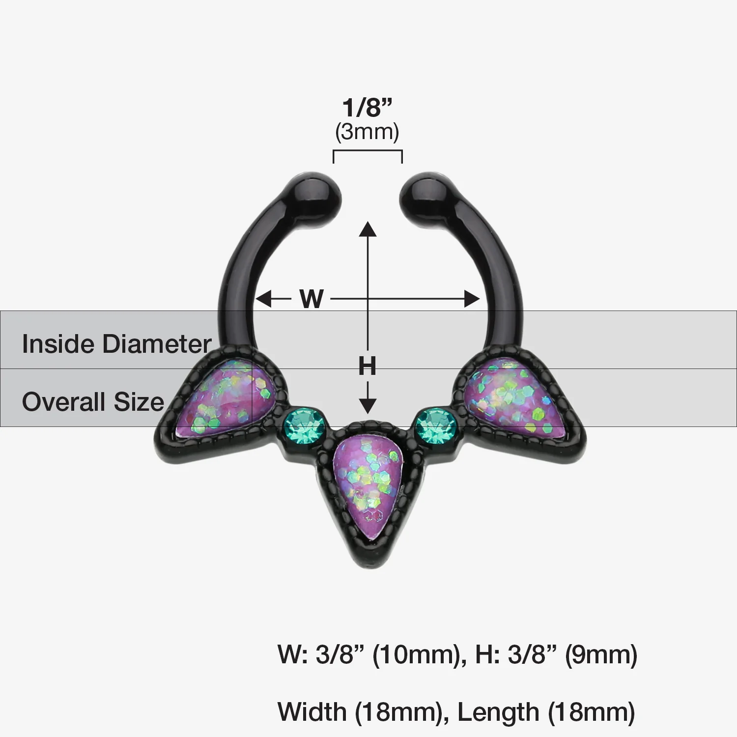 Colorline Opal Sparkle Trident Fake Septum Clip-On Ring - Image 2