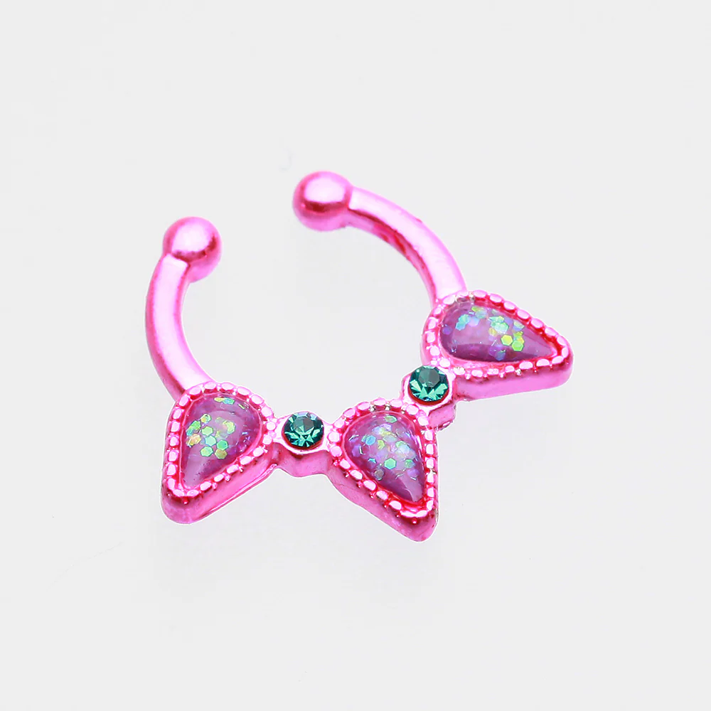 Colorline Opal Sparkle Trident Fake Septum Clip-On Ring - Image 3