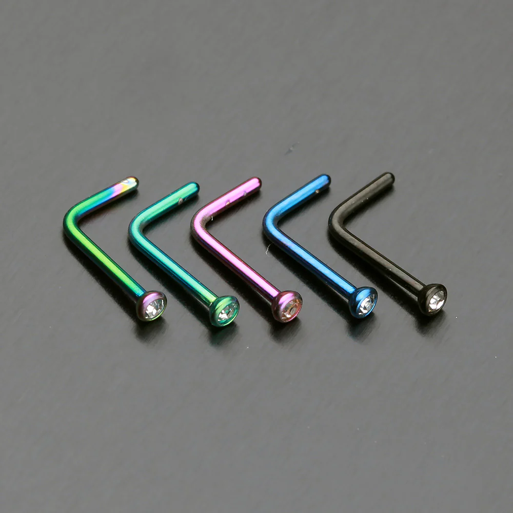 Colorline Press Fit Gem Top L-Shaped Nose Ring - Image 3