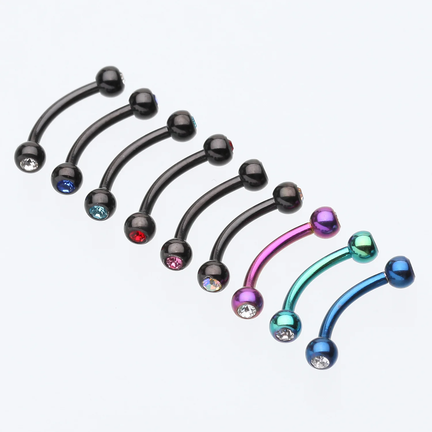 Colorline PVD Double Gem Ball Curved Barbell Eyebrow Ring - Image 2