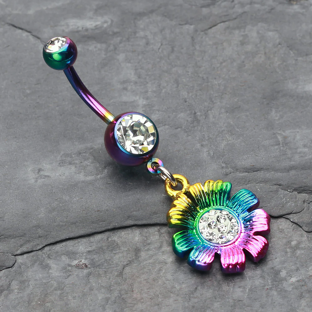 Colorline Rainbow Sparkle Flower Belly Button Ring - Image 3