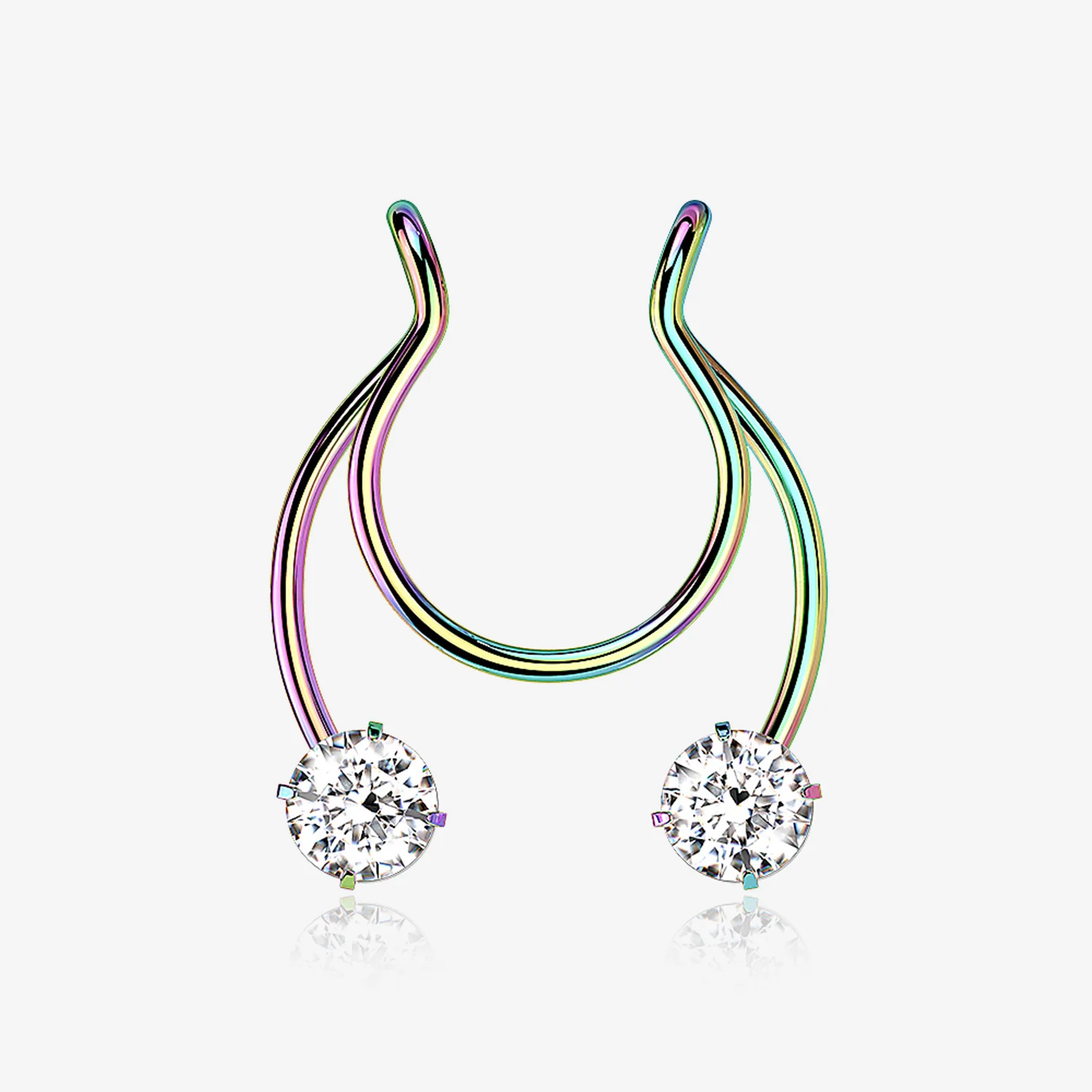 Colorline Sparkle Gem Clip On Non-Piercing Fake Horseshoe Hoop Ring