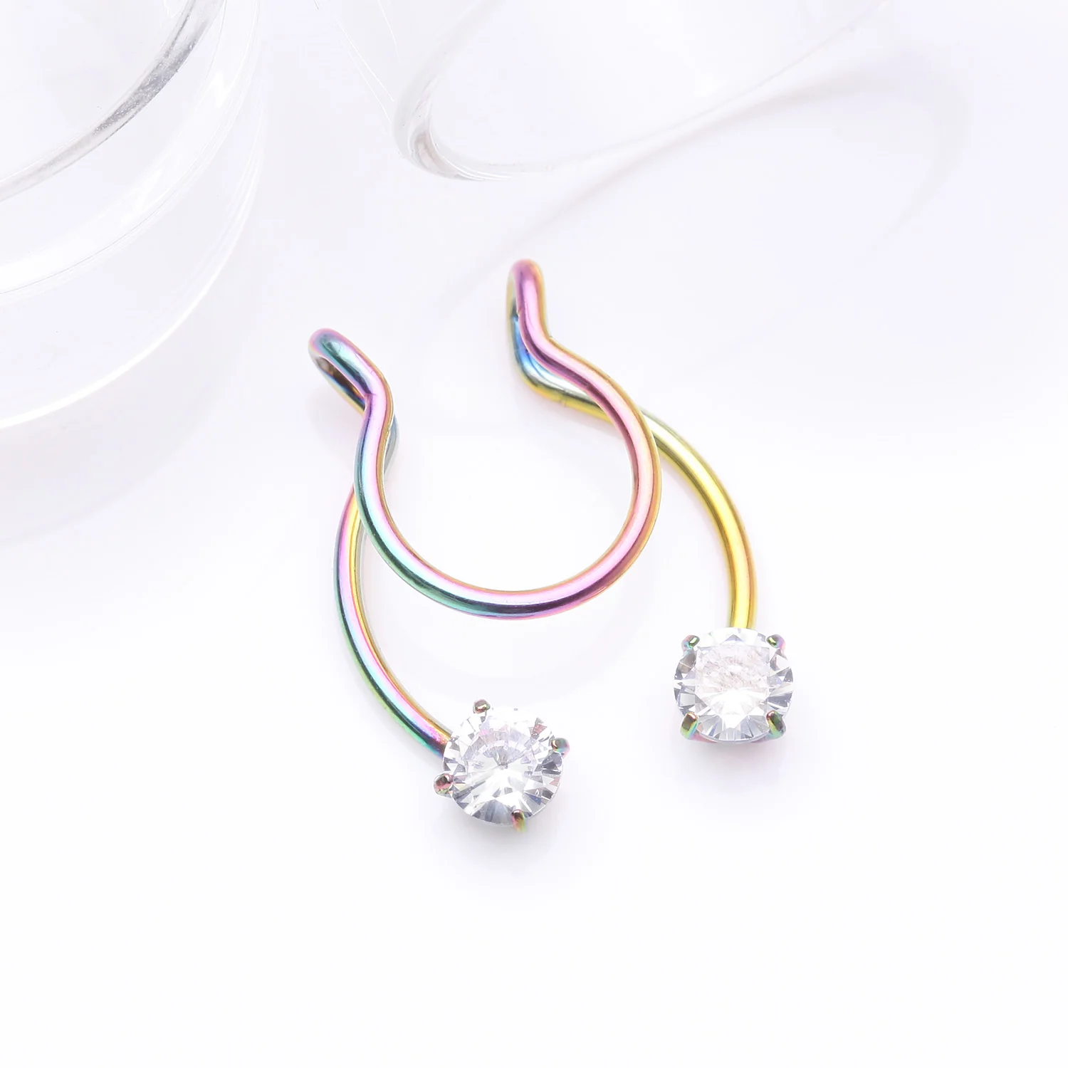 Colorline Sparkle Gem Clip On Non-Piercing Fake Horseshoe Hoop Ring - Image 2