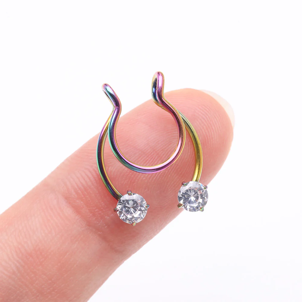Colorline Sparkle Gem Clip On Non-Piercing Fake Horseshoe Hoop Ring - Image 3