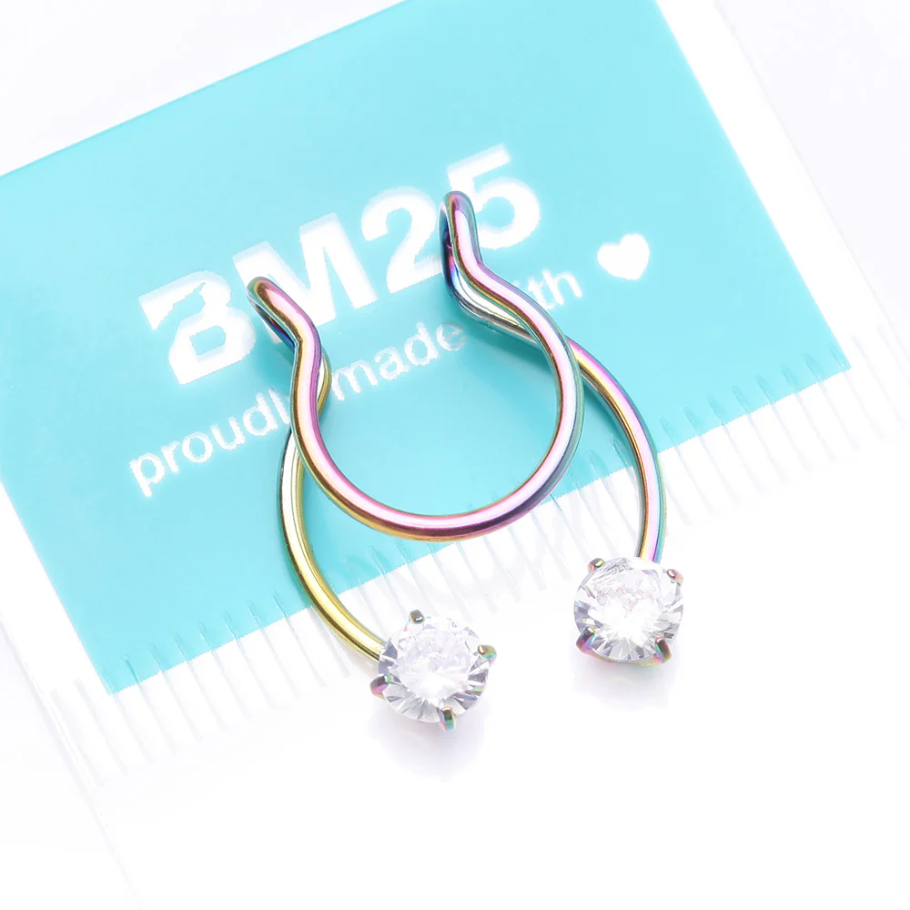 Colorline Sparkle Gem Clip On Non-Piercing Fake Horseshoe Hoop Ring - Image 5