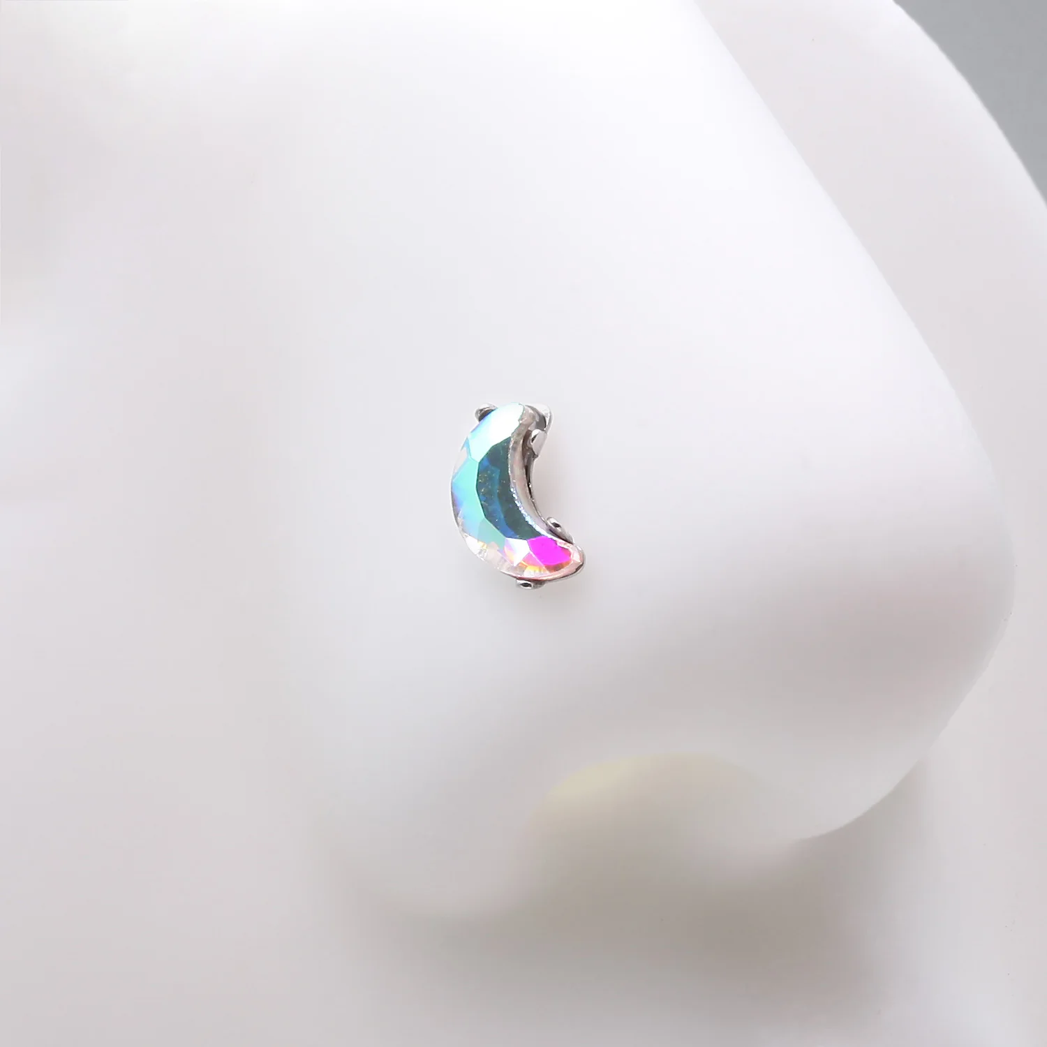 Crescent Moon Aurora Gem Sparkle L-Shaped Nose Ring - Image 2
