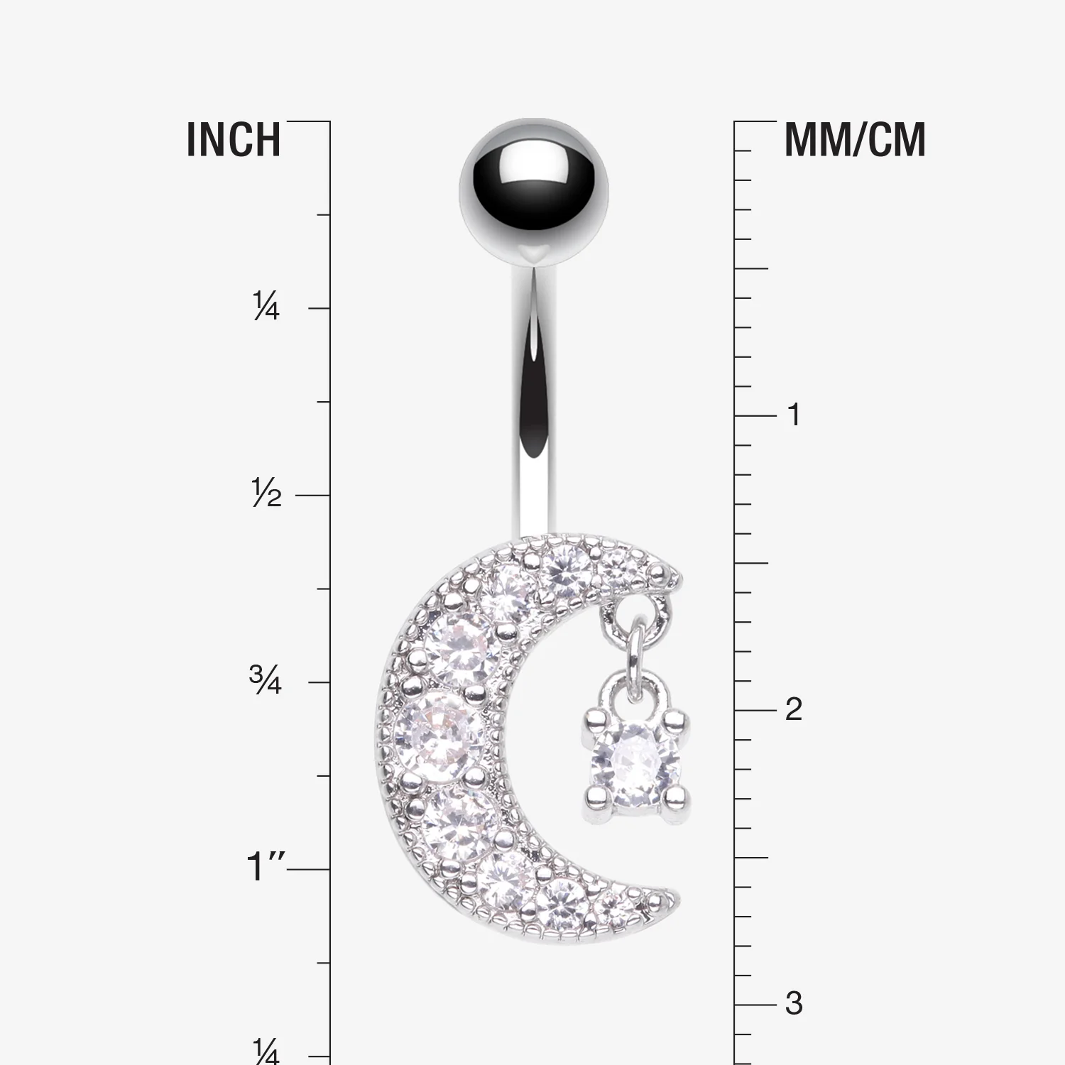 Crescent Moon Dainty Sparkle Belly Button Ring - Image 2
