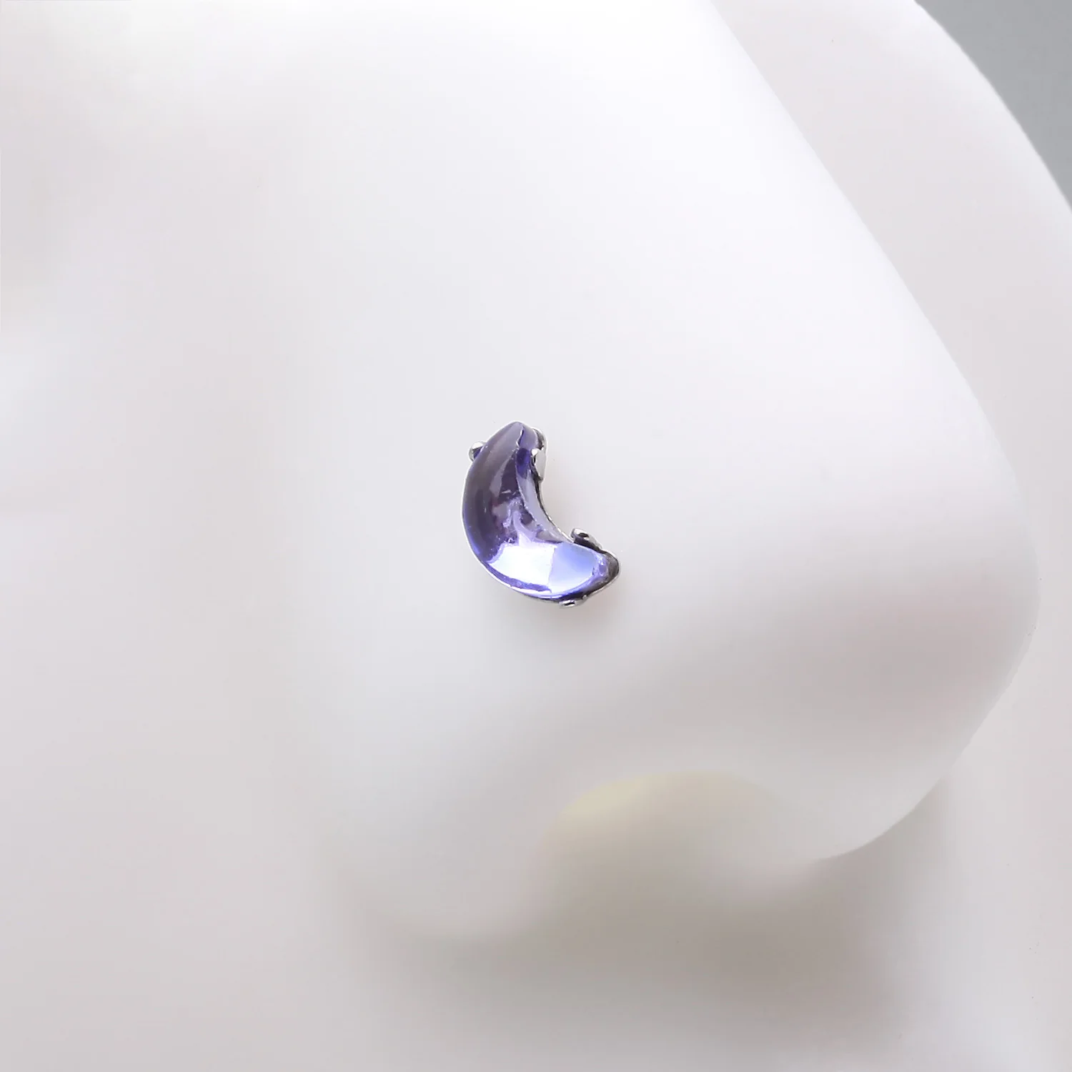 Crescent Moon Gem Sparkle Nose Stud Ring - Image 2