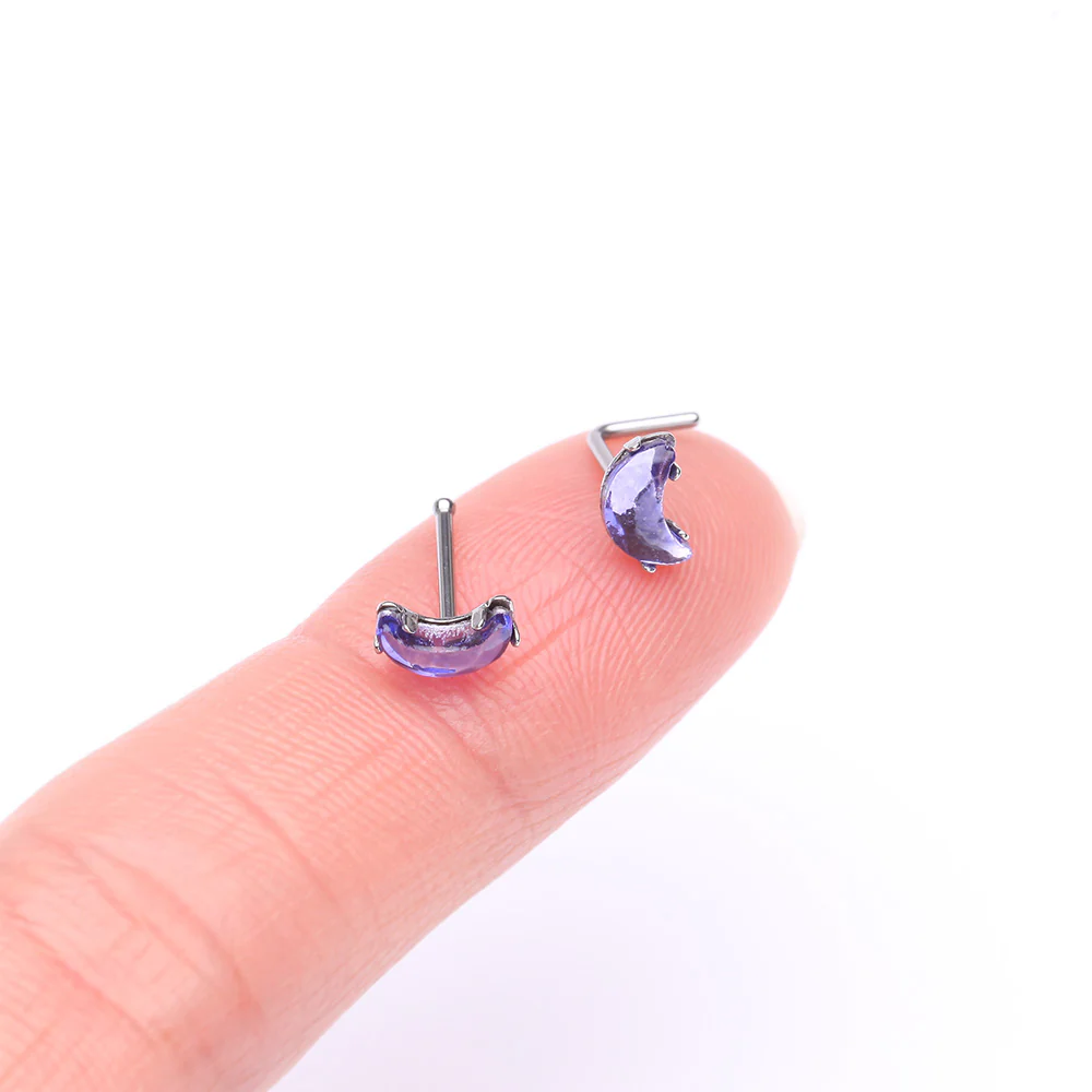Crescent Moon Gem Sparkle Nose Stud Ring - Image 3