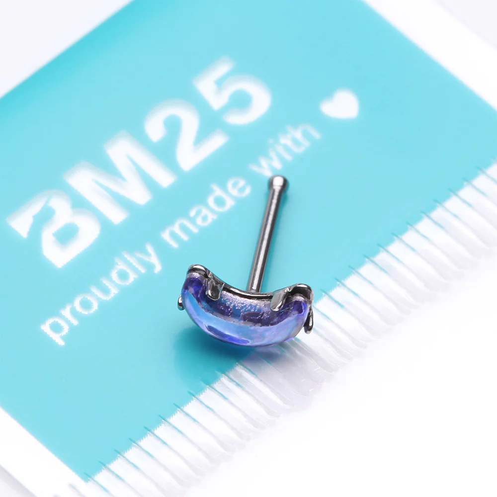 Crescent Moon Gem Sparkle Nose Stud Ring - Image 4