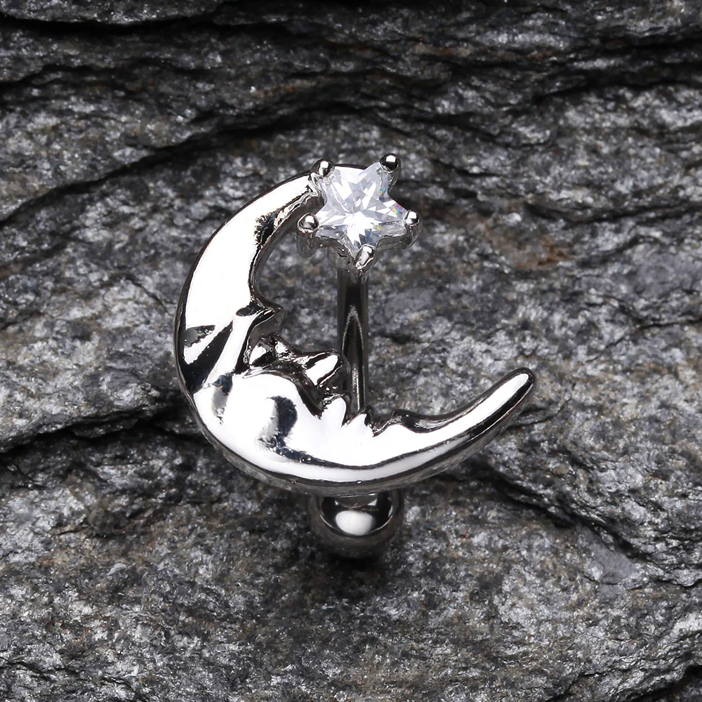 Crescent Moon Shine Reverse Belly Button Ring - Image 3