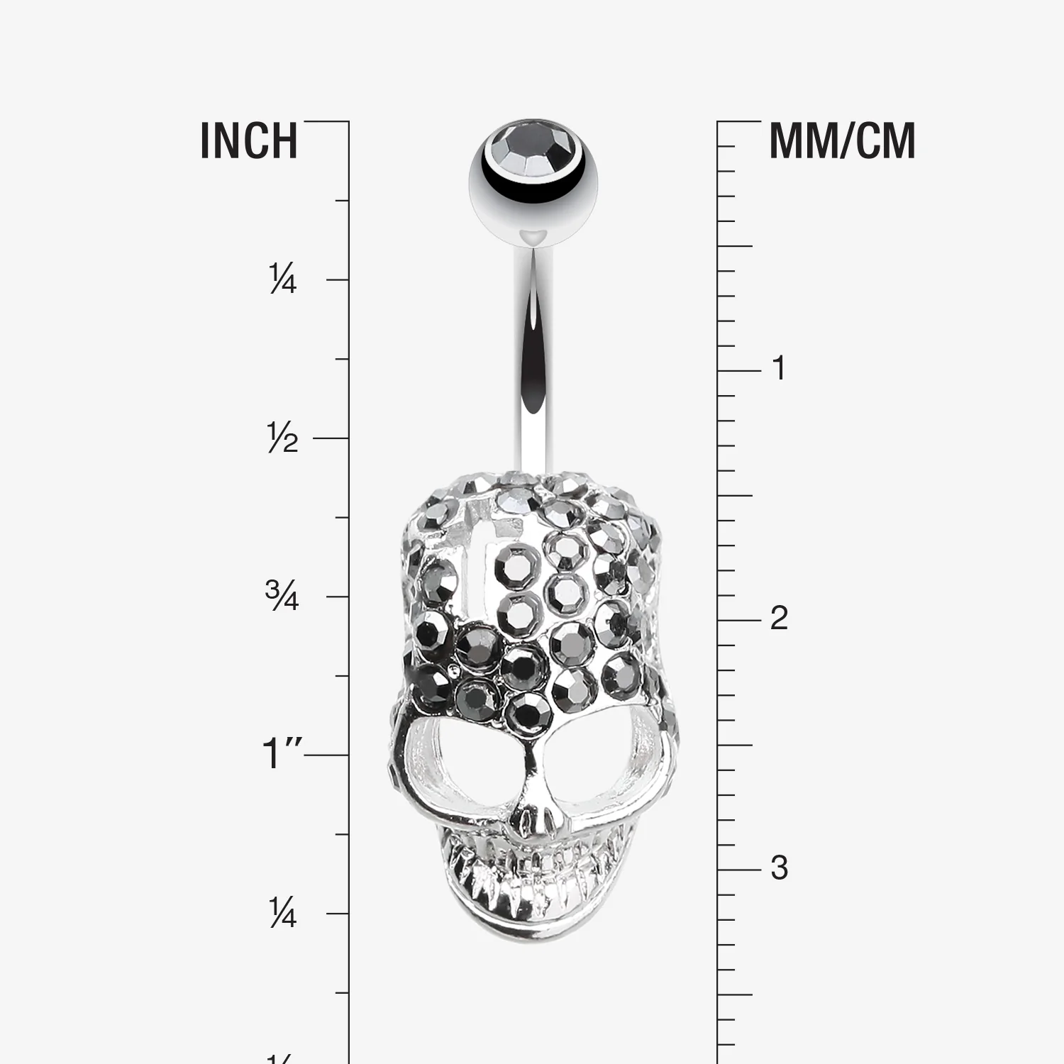 Cross Gem Paved Hardcore Skull Belly Button Ring - Image 2