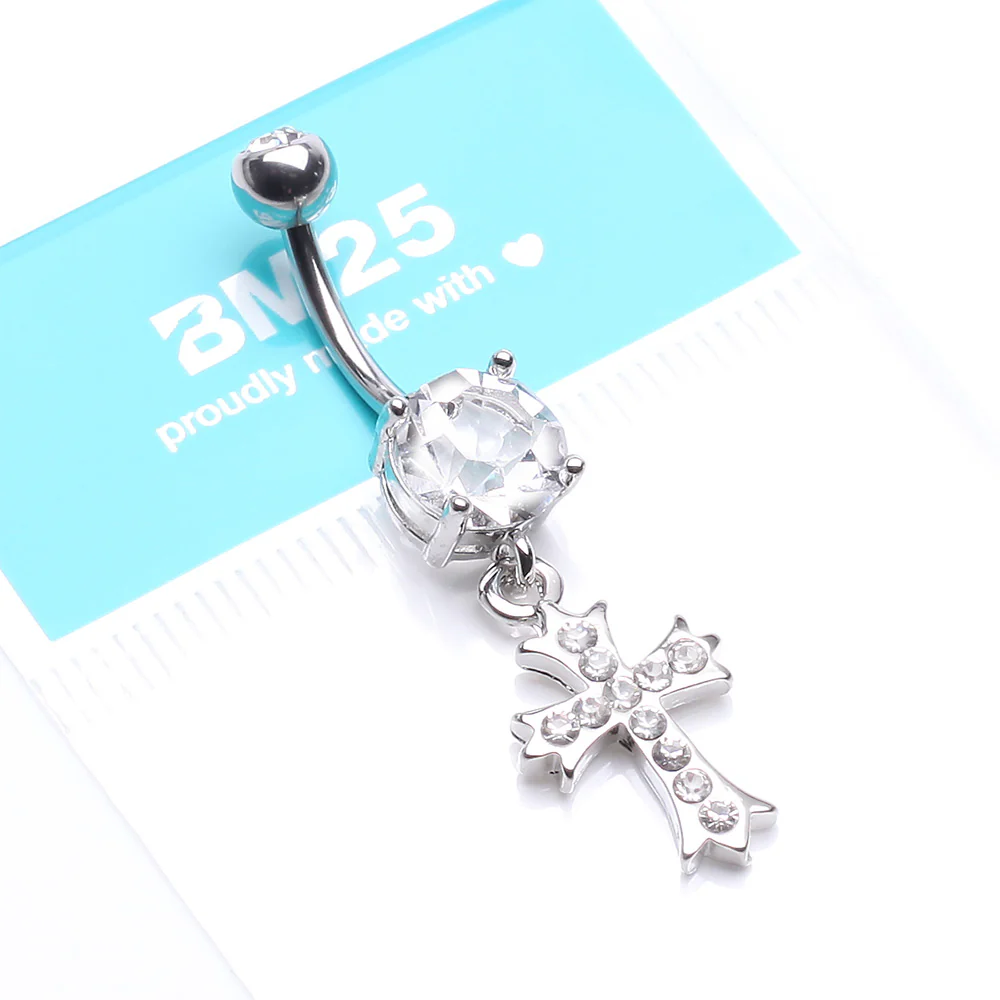 Cross Sparkle Dangle Belly Button Ring - Image 5