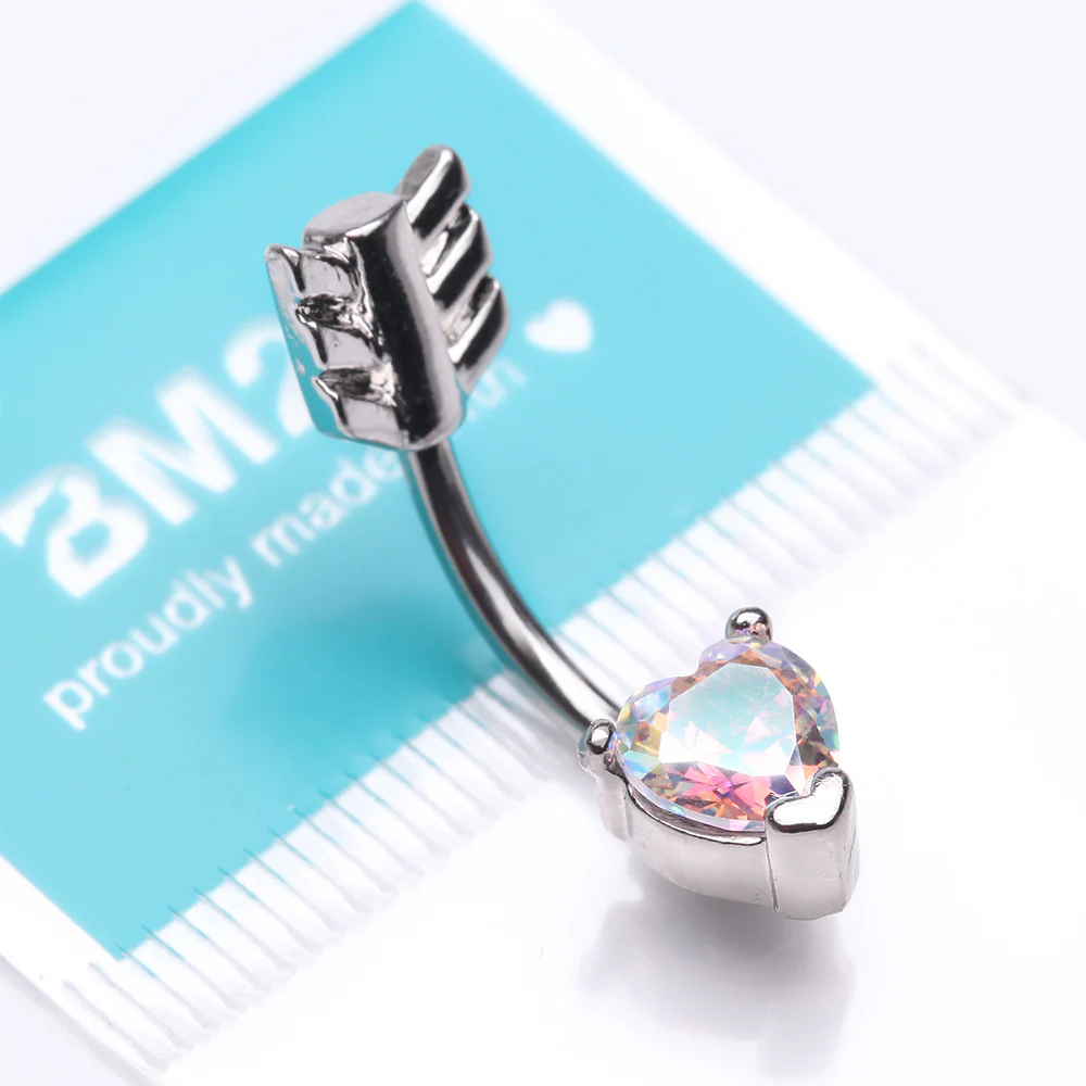 Cupid's Arrow Heart Sparkle Belly Button Ring - Image 5