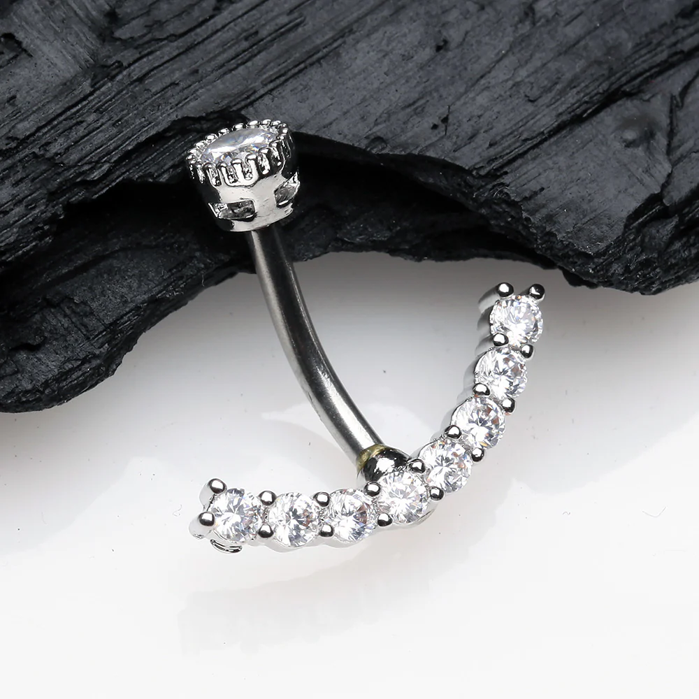 Curve Accent Sparkle Internally Threaded Belly Button Ring - Image 3