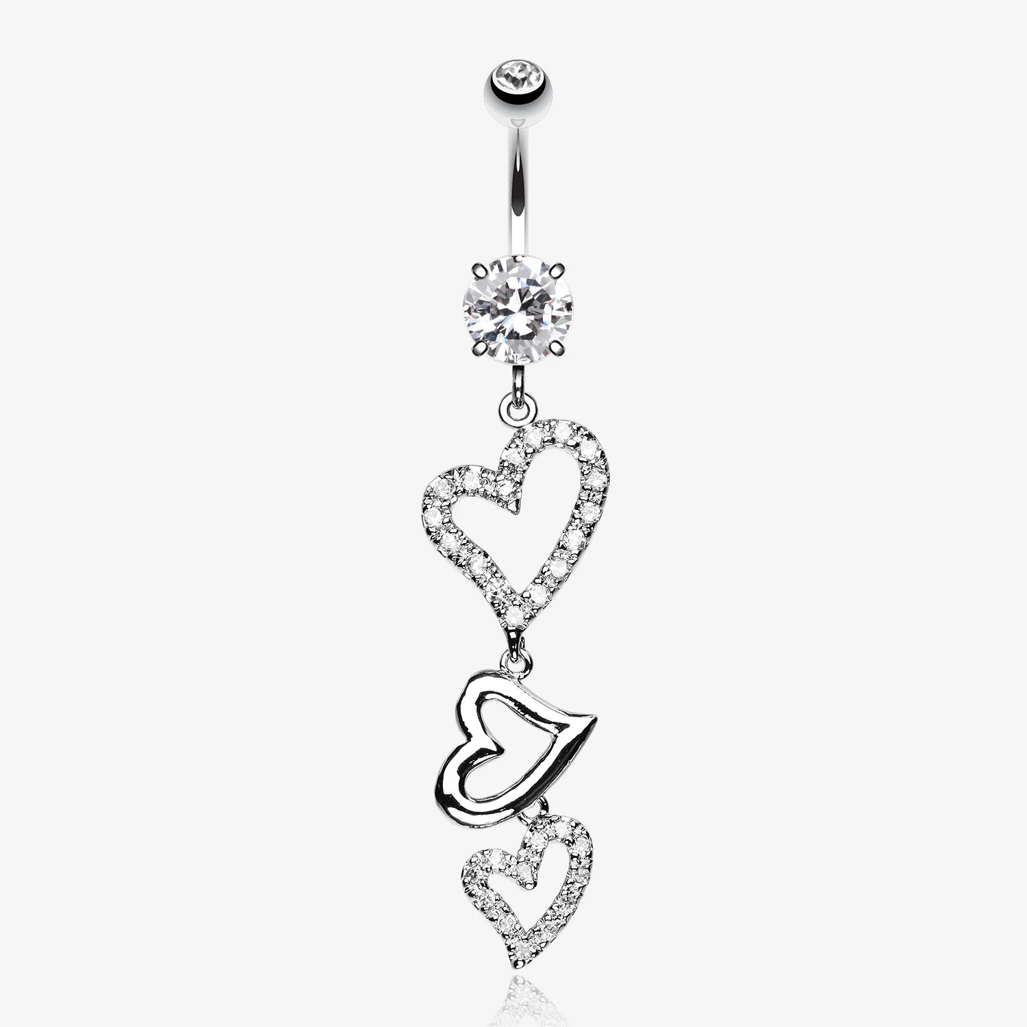 Curved Hearts Sparkle Belly Ring
