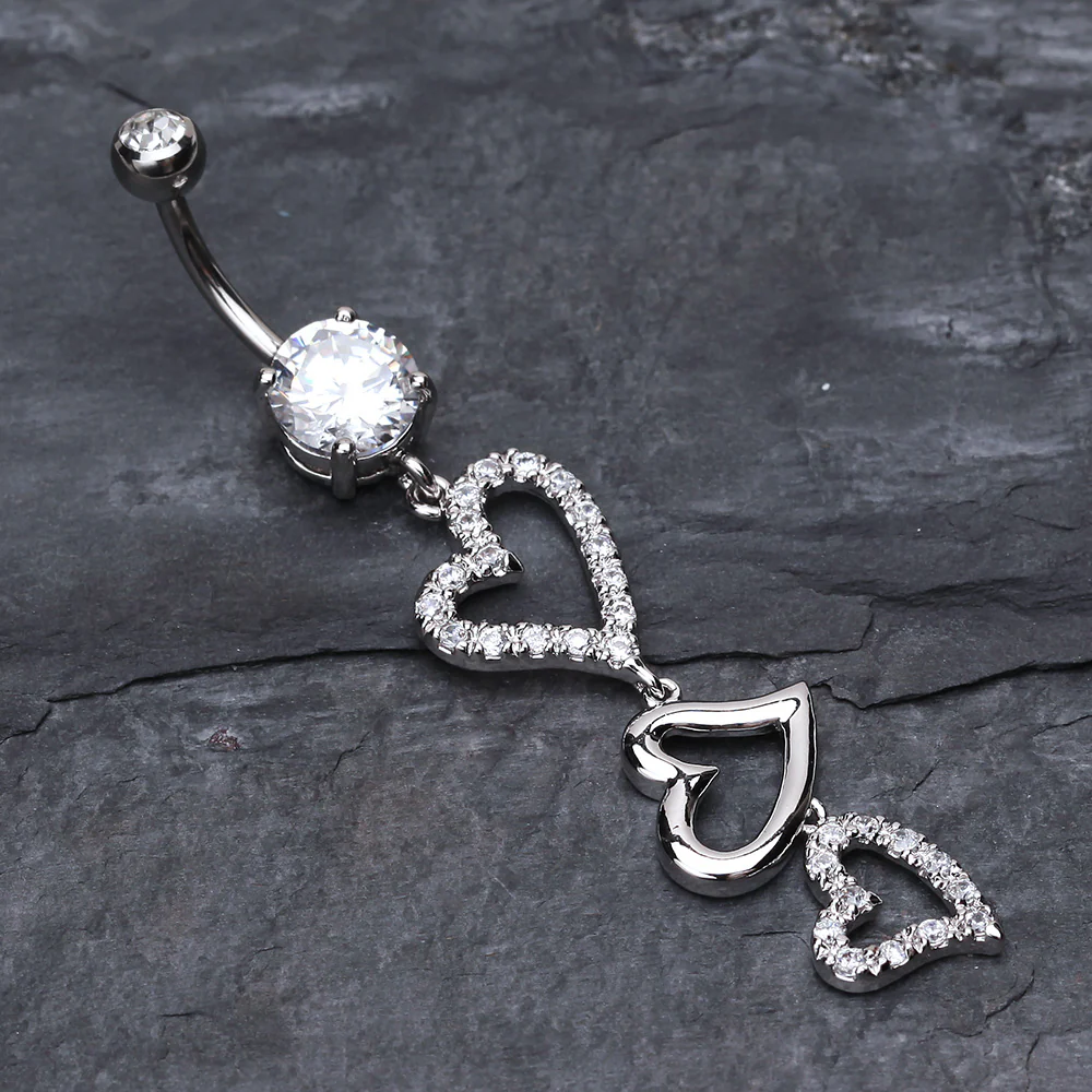 Curved Hearts Sparkle Belly Ring - Image 3