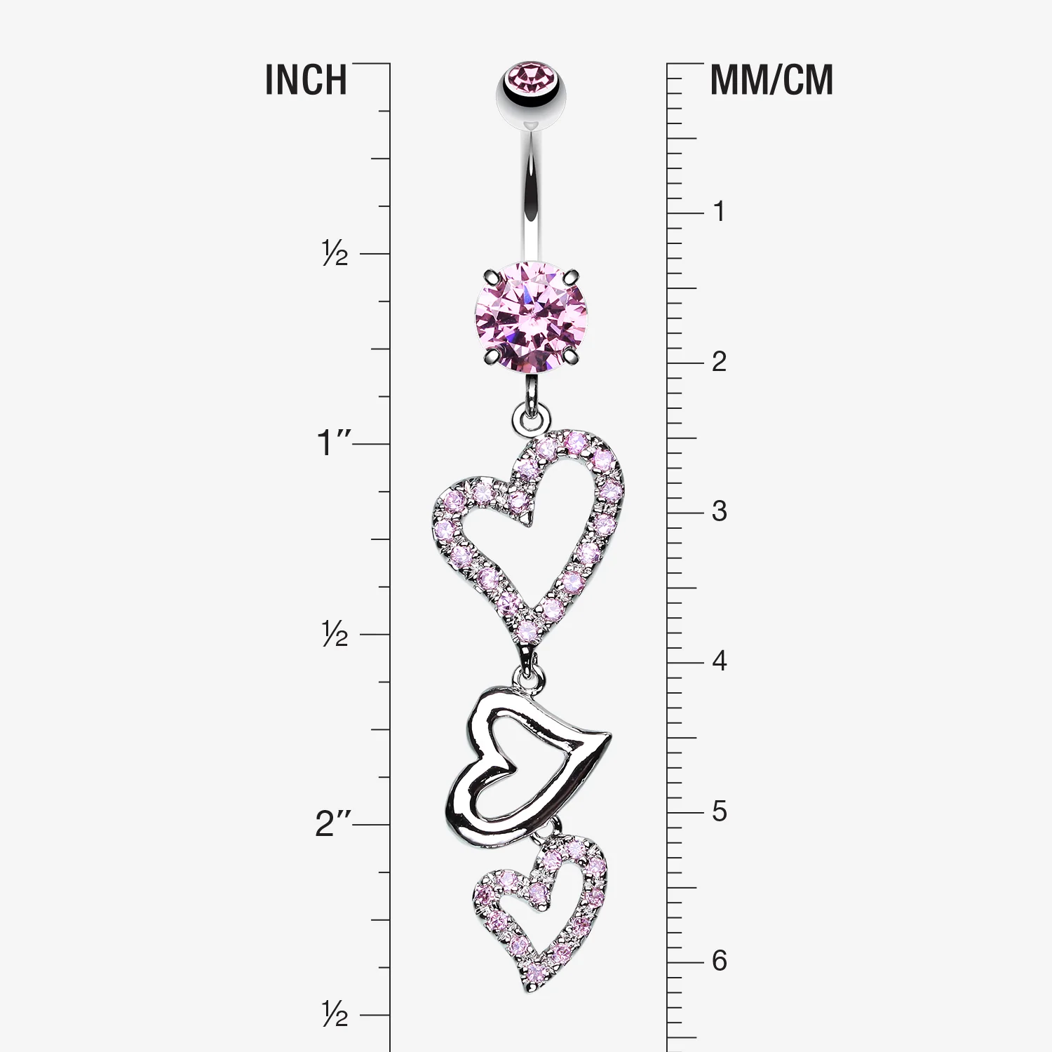 Curved Hearts Sparkle Belly Ring - Image 2