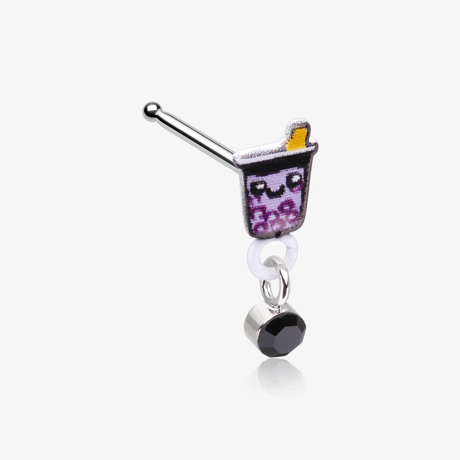 Cute Boba Tapioca Drink Sparkle Dangle Nose Stud Ring