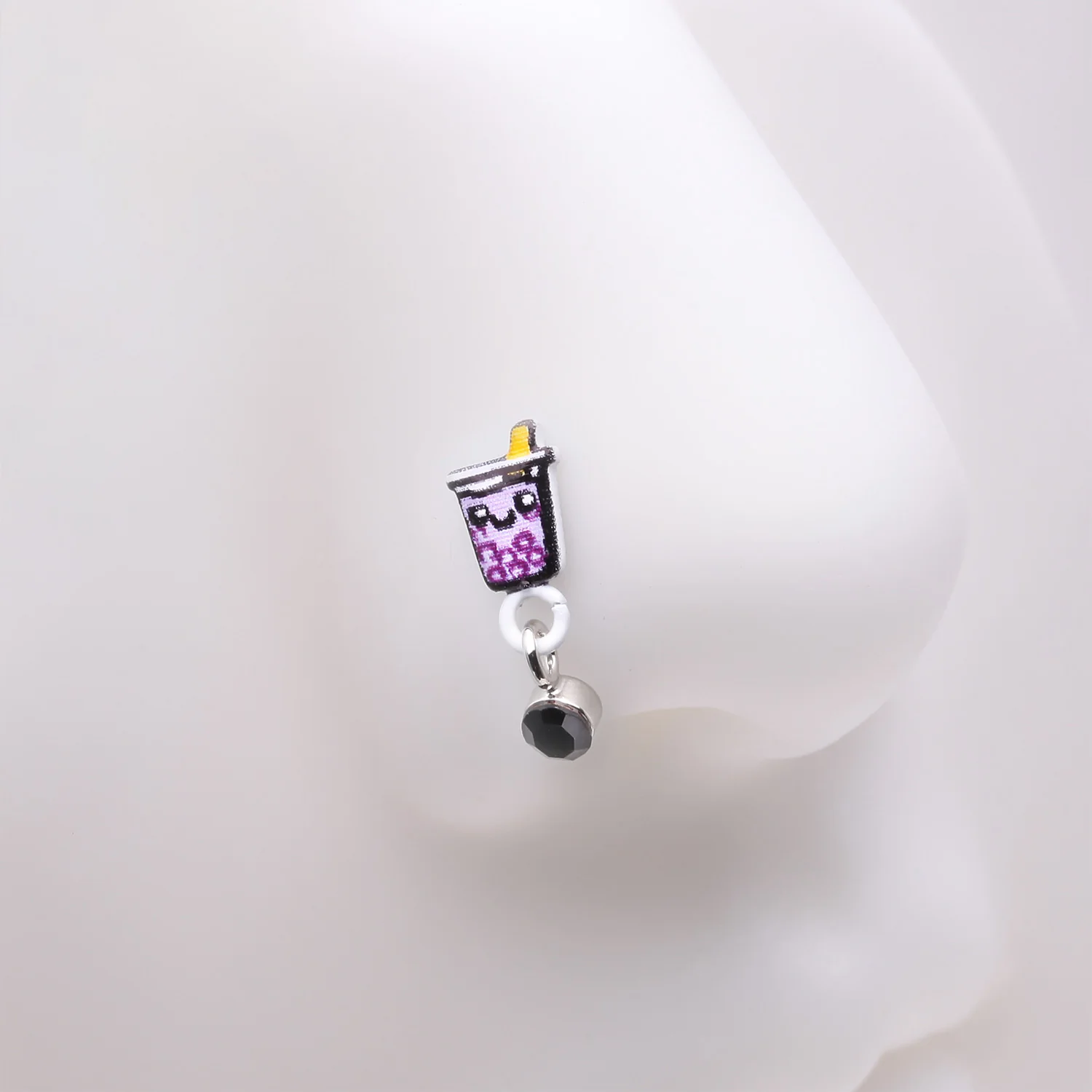 Cute Boba Tapioca Drink Sparkle Dangle Nose Stud Ring - Image 2