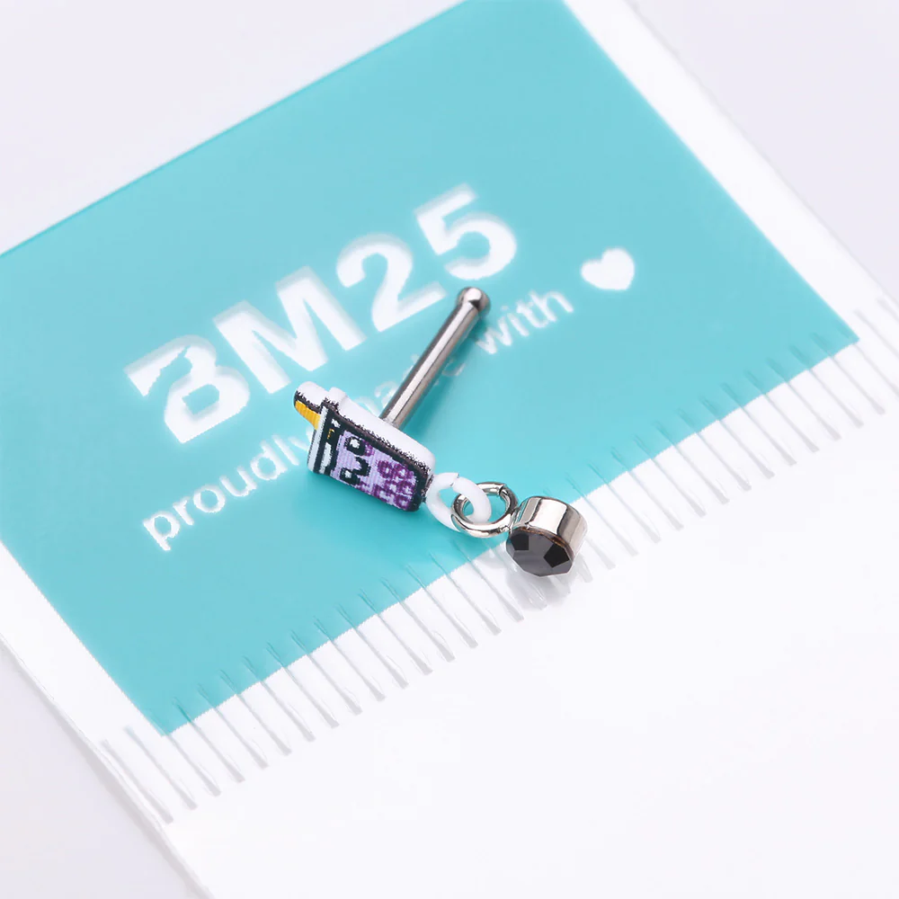 Cute Boba Tapioca Drink Sparkle Dangle Nose Stud Ring - Image 5