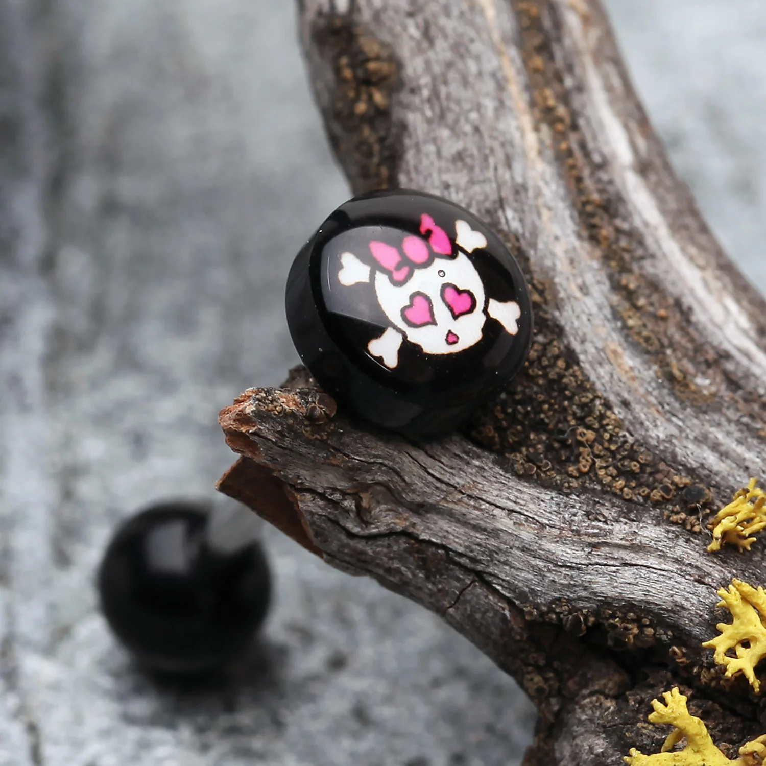 Cute Emo Skull Logo Acrylic Barbell Tongue Ring - Image 2