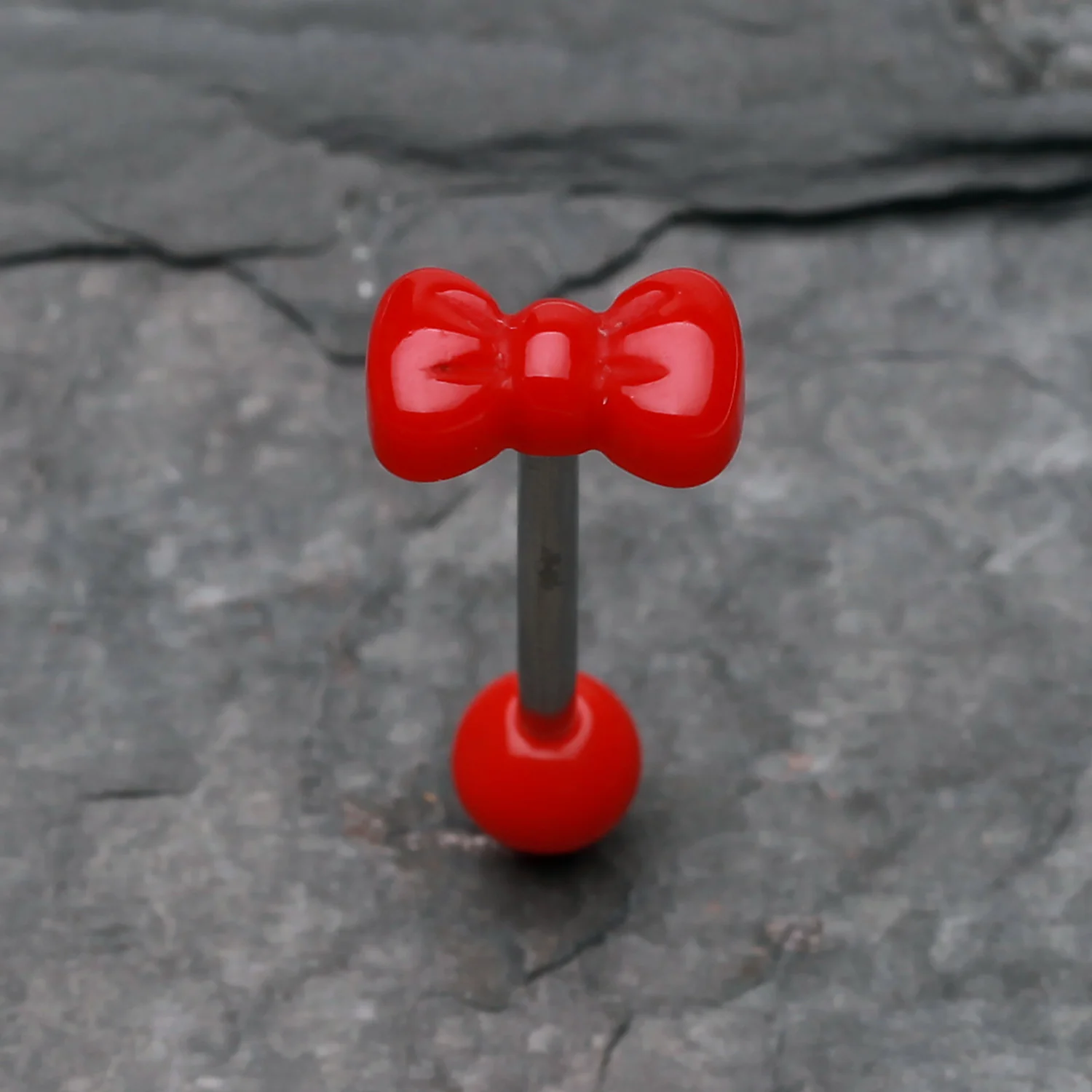 Cutesy Bow-Tie Acrylic Barbell Tongue Ring - Image 2