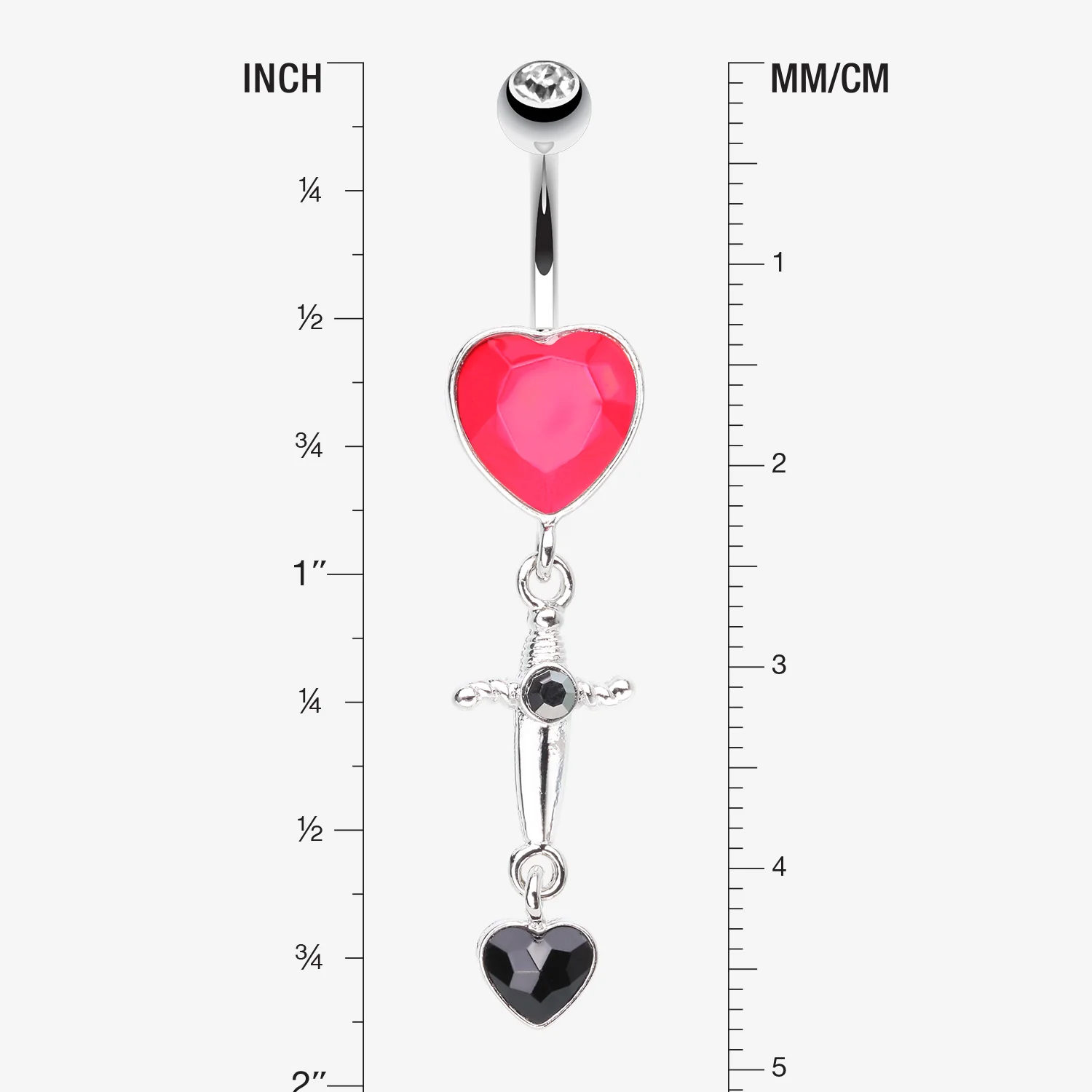 Dagger Heart Sparkle Dangle Belly Button Ring - Image 2