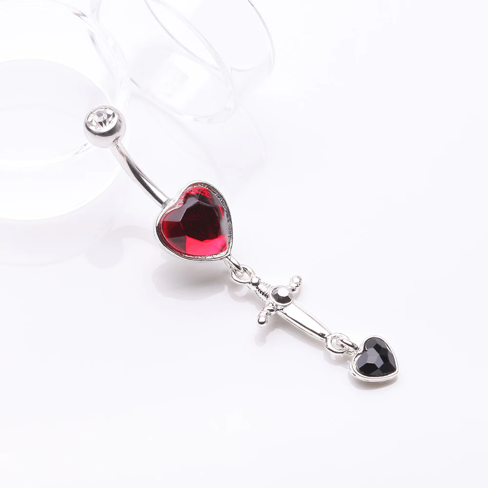 Dagger Heart Sparkle Dangle Belly Button Ring - Image 3