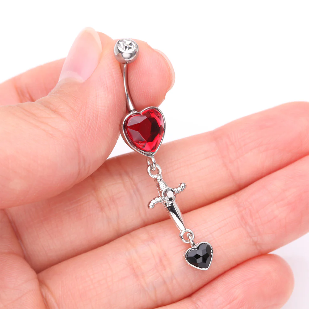 Dagger Heart Sparkle Dangle Belly Button Ring - Image 4
