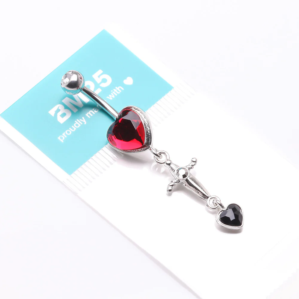Dagger Heart Sparkle Dangle Belly Button Ring - Image 5