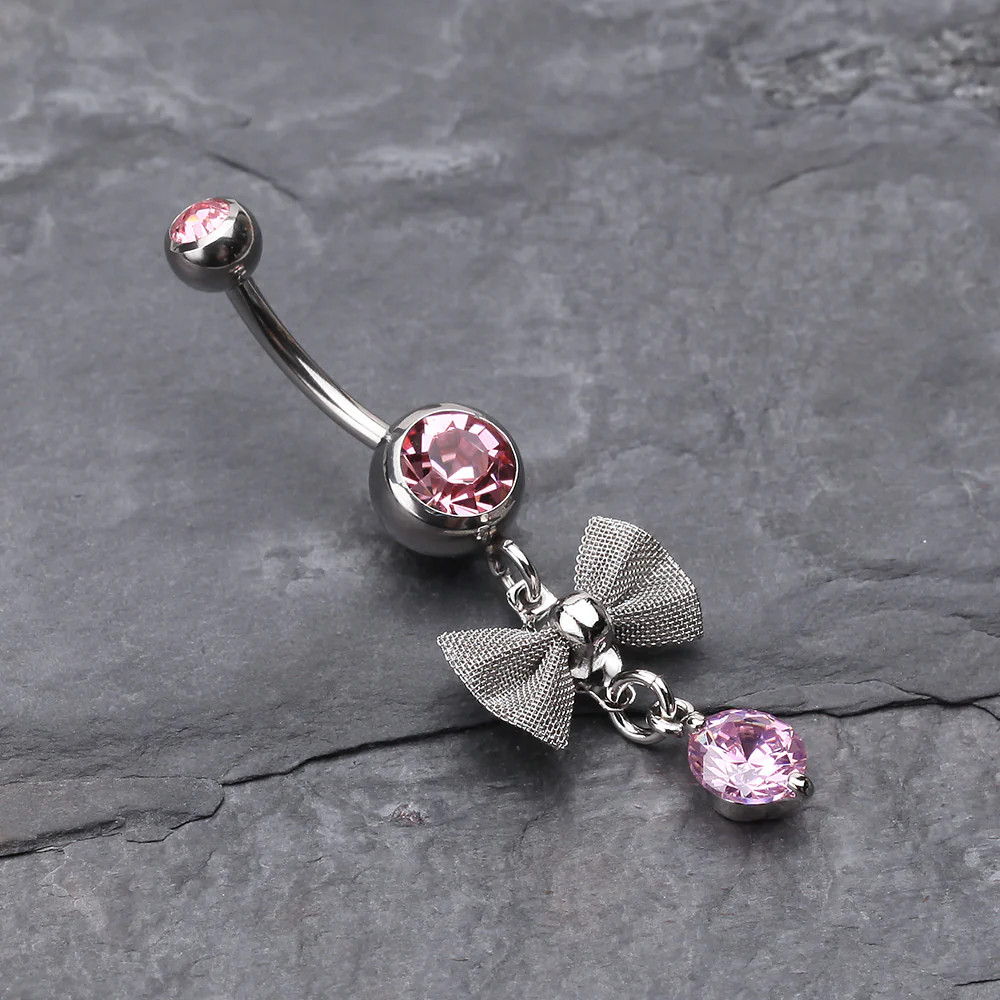 Dainty Bow Gem Sparkle Belly Ring - Image 3