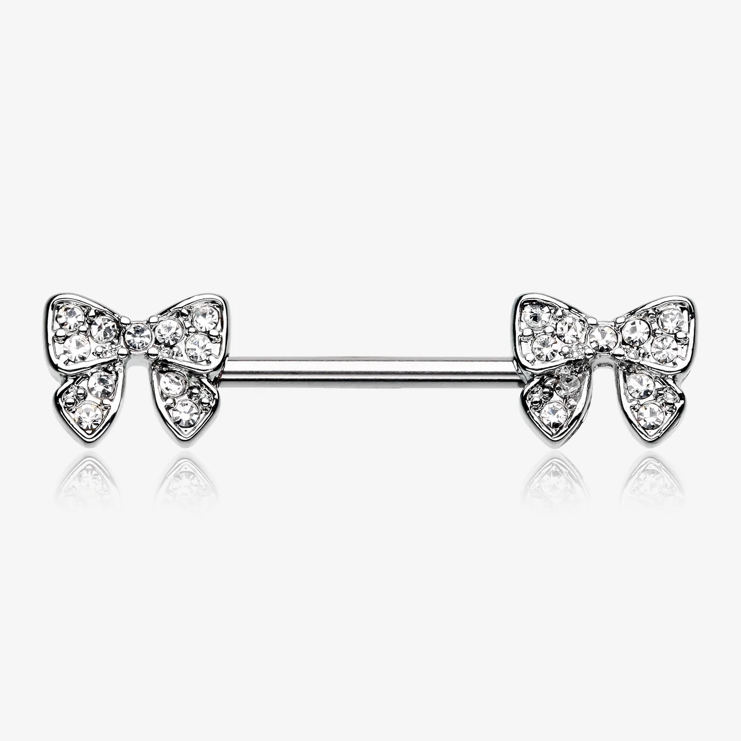 A Pair of Dainty Bow-Tie Sparkle Nipple Barbell Ring
